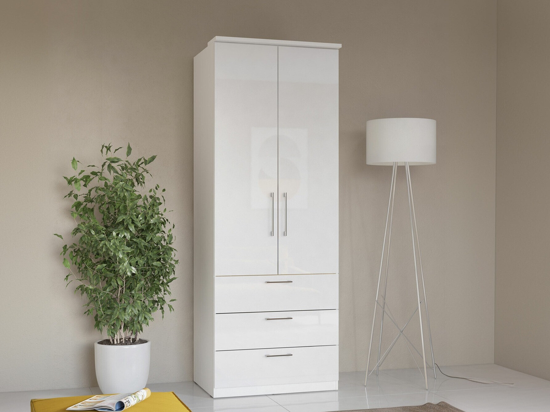 Gardróbszekrény Tenodea 110 (Fehér + Fényes fehér)