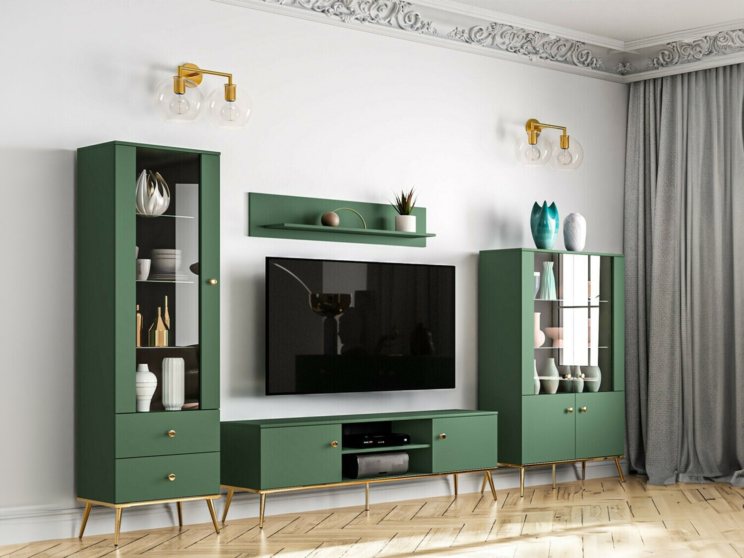 Nappali szett Flonovu 110 (Sötétzöld + Aranysárga)