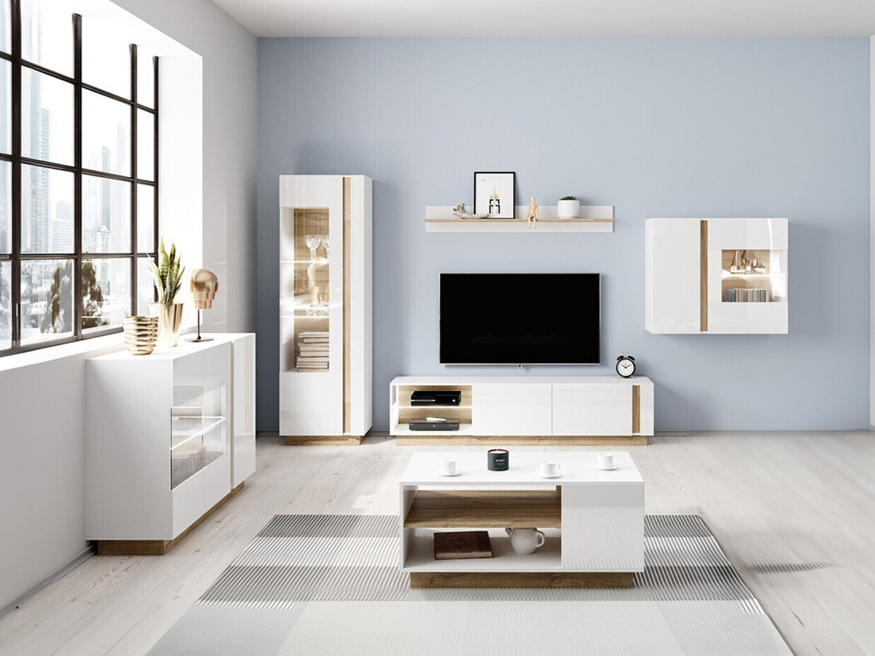 Nappali szett Novbela 114 (Fehér + Fényes fehér + Grandson tölgy)