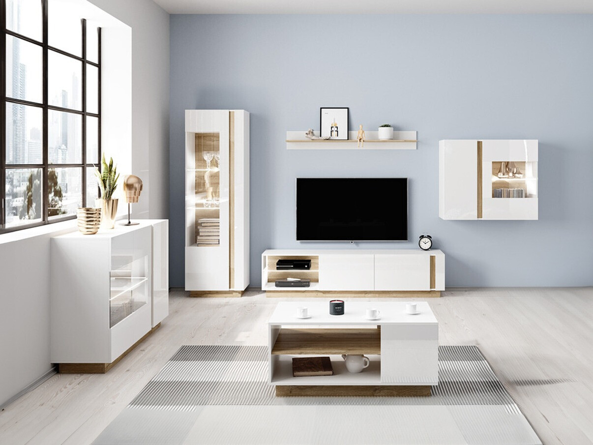 Nappali szett Novbela 114 (Fehér + Fényes fehér + Grandson tölgy)