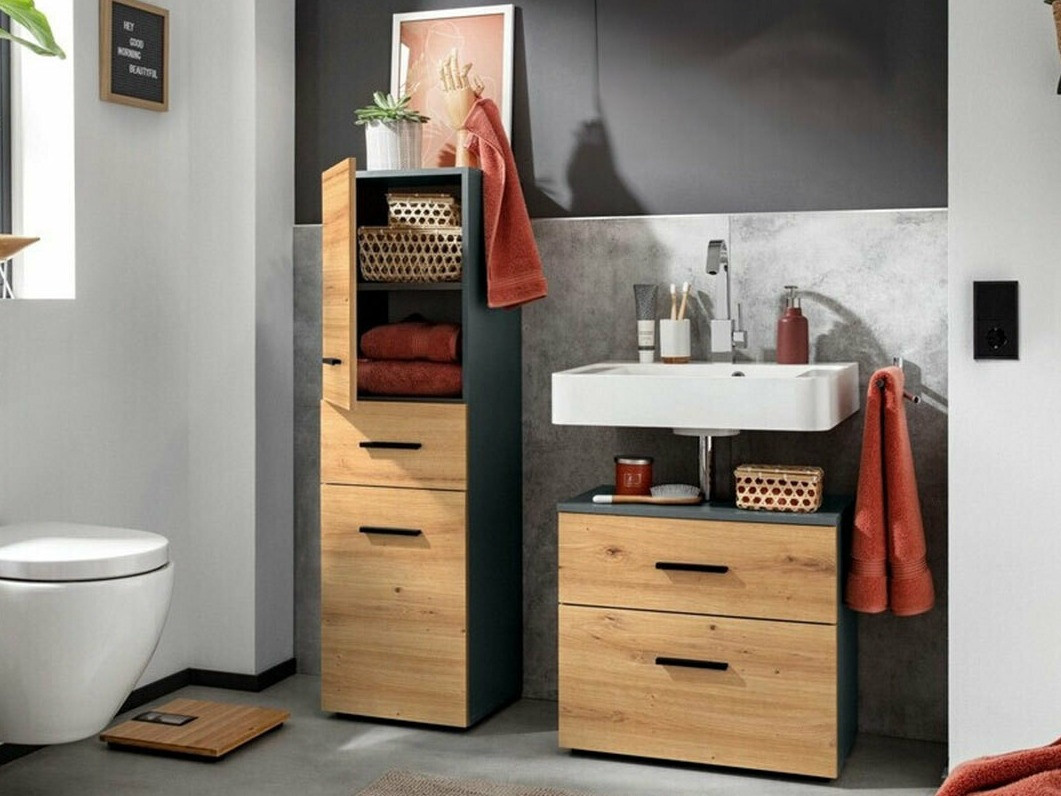 Fürdőszoba garnitúra Larlori 104 (Antracit + Tölgy)