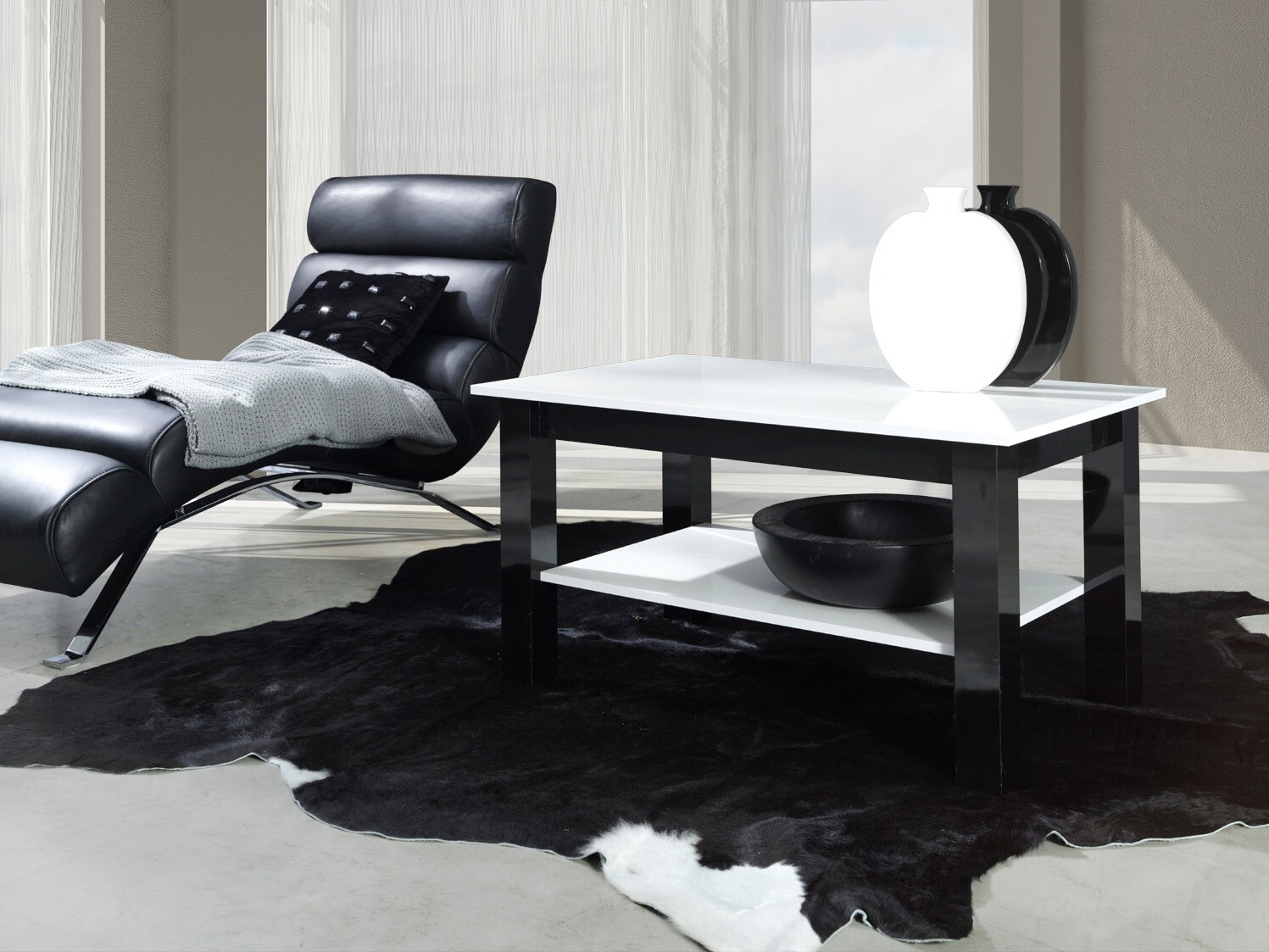 Dohányzóasztal Murrieta 114 (Fényes fehér + Fényes fekete)