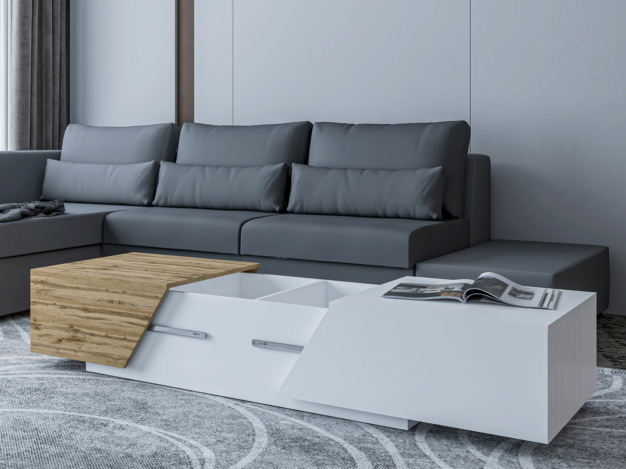 Nappali szett Comfivo Daldune II (Fehér + Wotan tölgy)