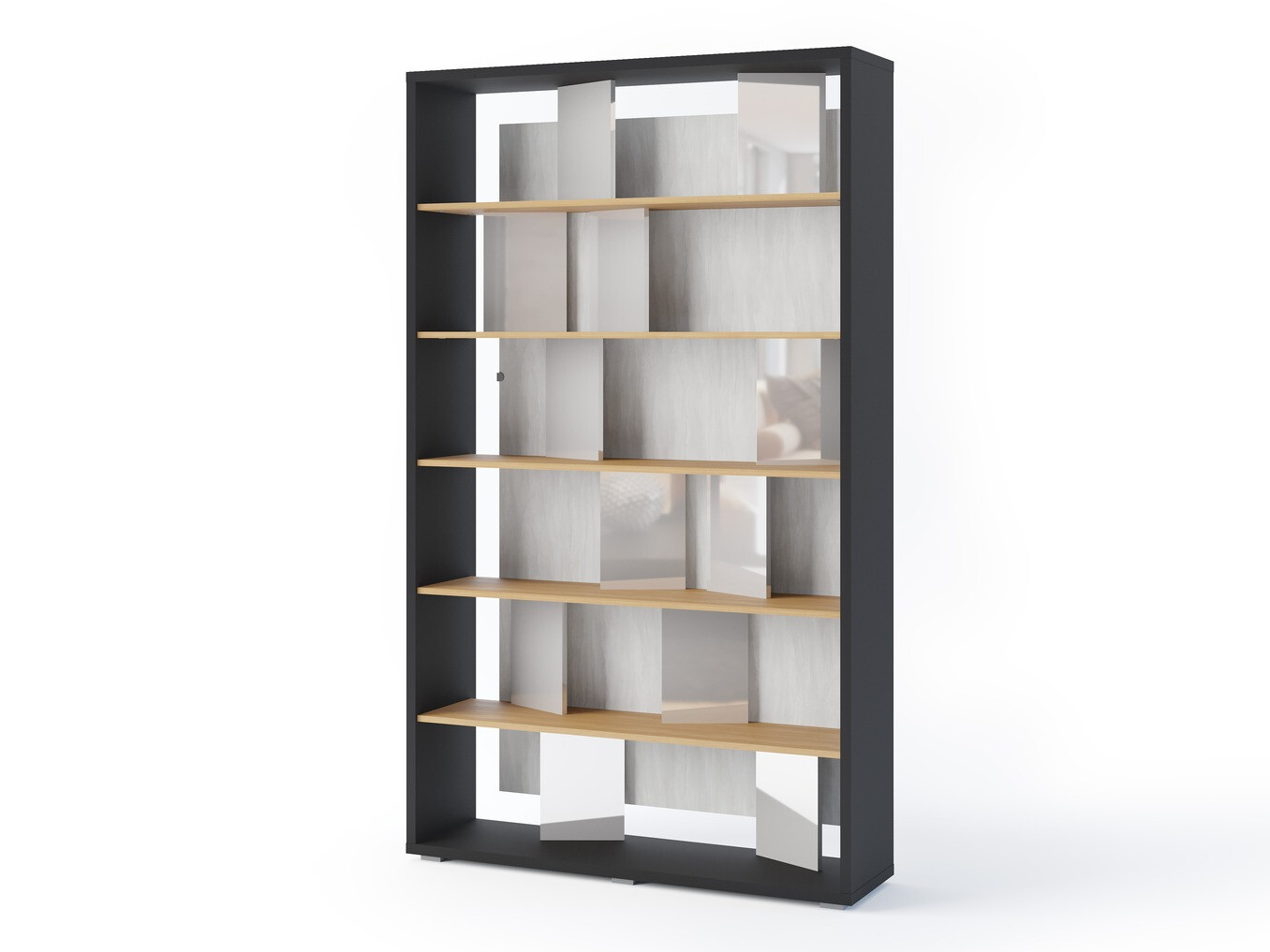 Könyvespolc Fresno 154 (Fényes szürke + Grafit + Tölgy)