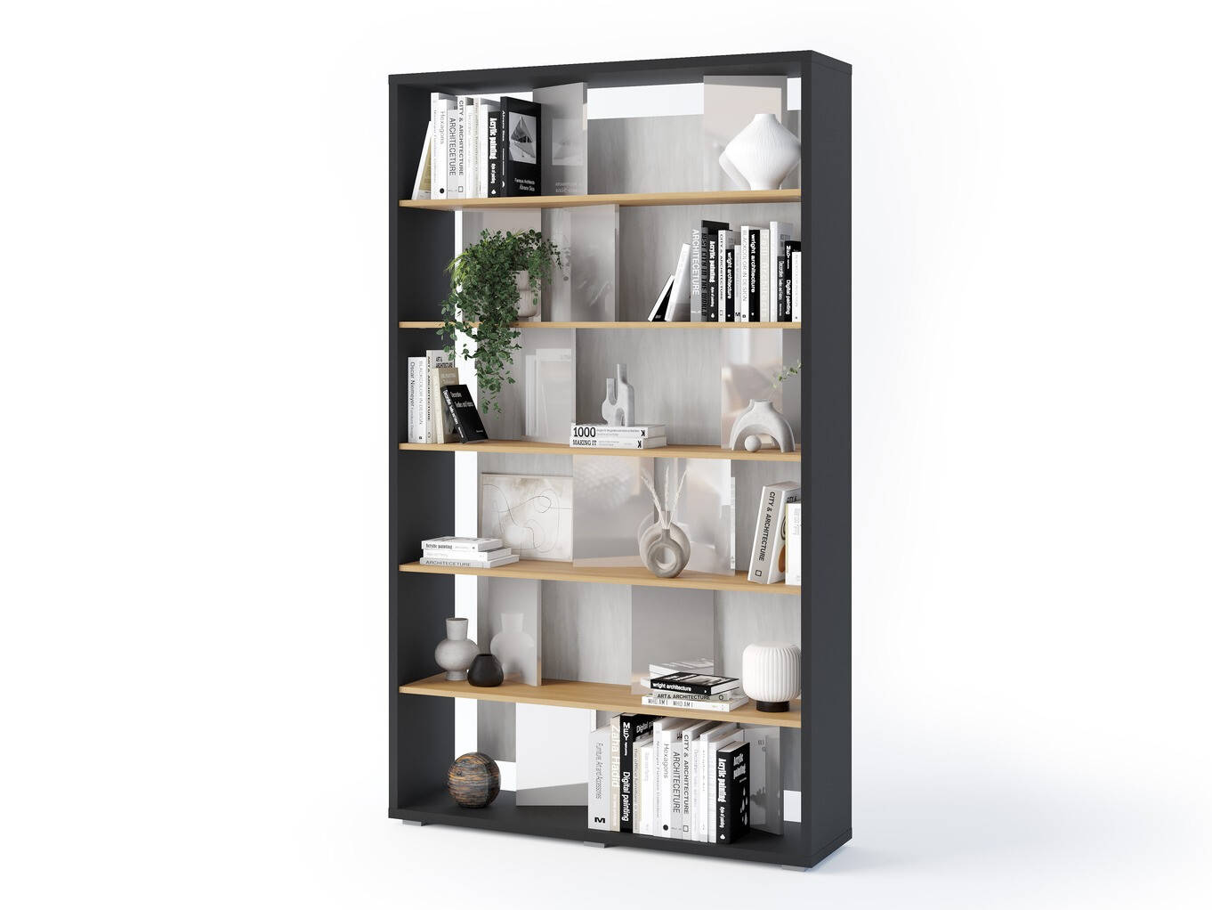 Könyvespolc Fresno 154 (Fényes szürke + Grafit + Tölgy)