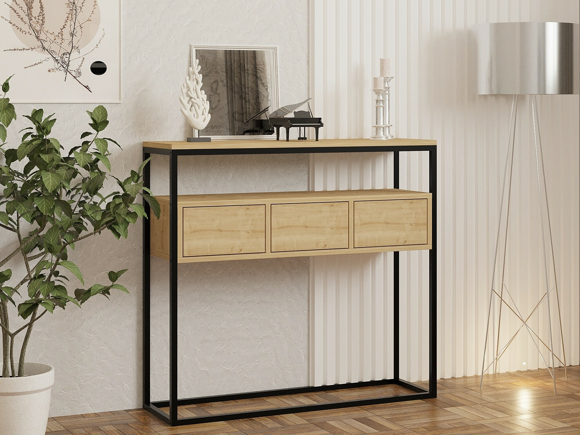 Konzolasztal Kailua 636 (Világosbarna + Fekete)