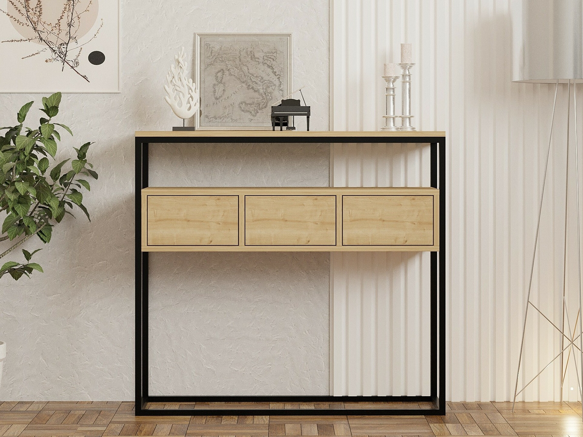 Konzolasztal Kailua 636 (Világosbarna + Fekete)