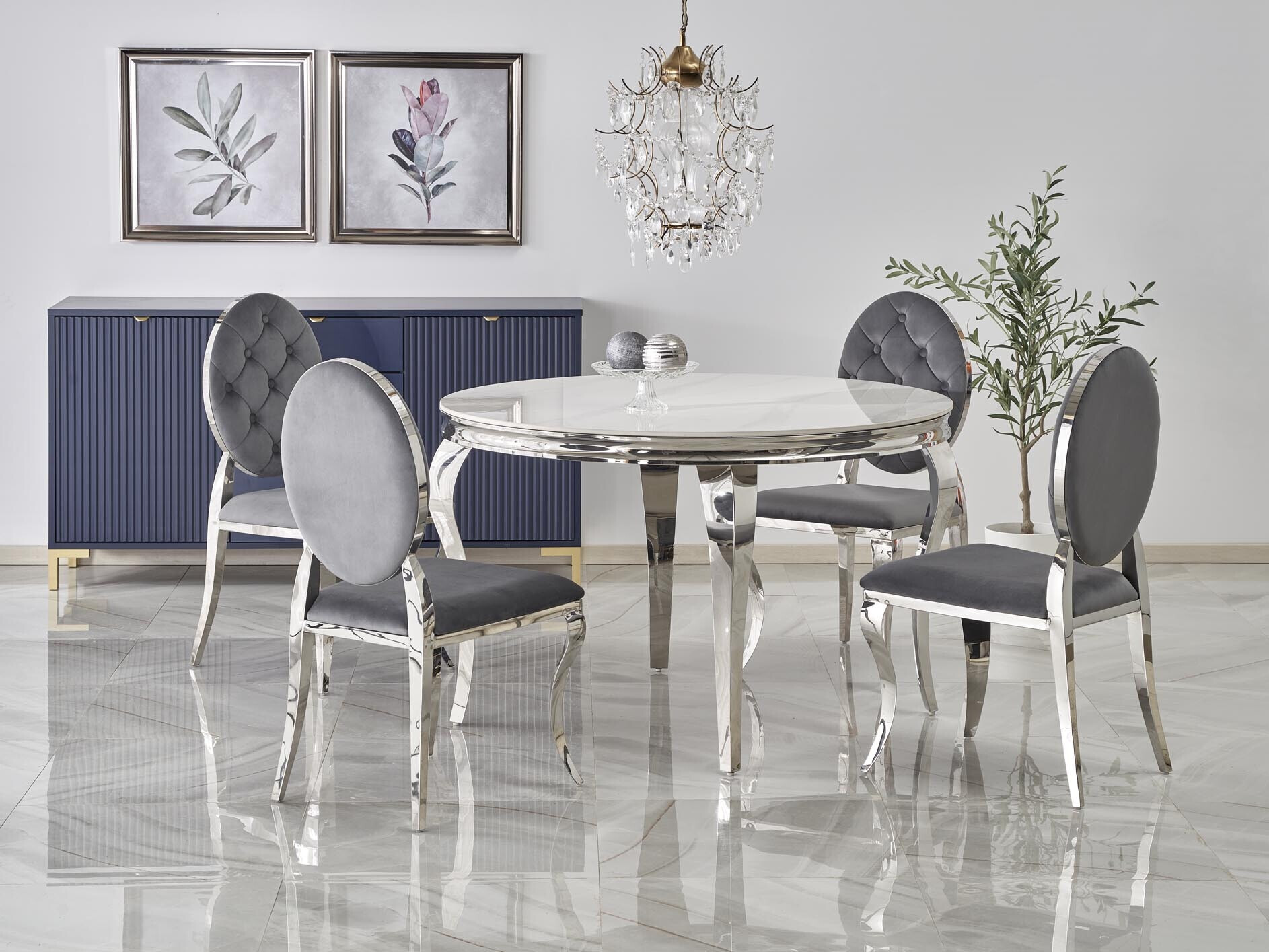 Asztal Houston 1813 (Fehér márvány + Ezüst)