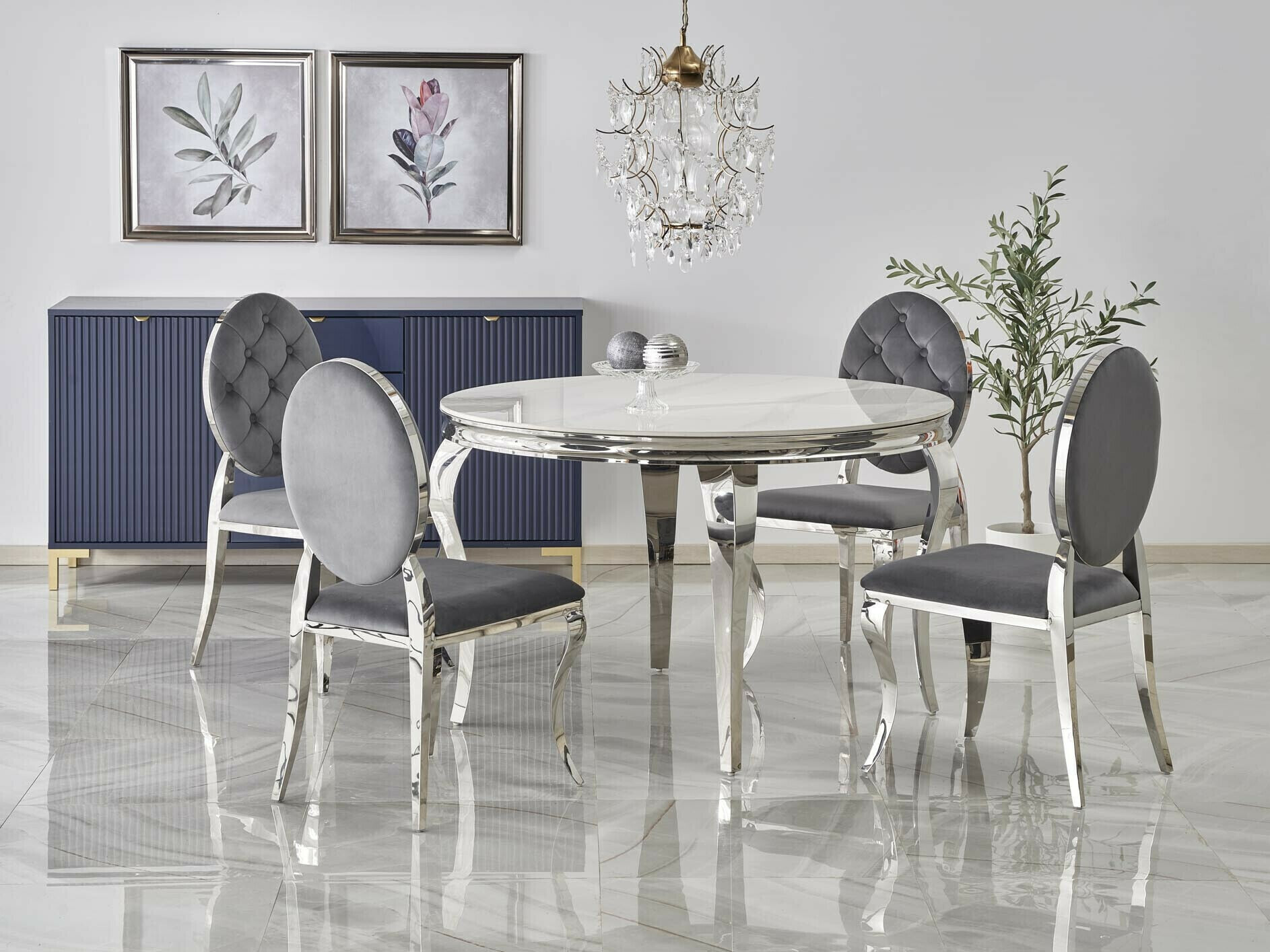 Étkezőgarnitúra Houston 1828 (Fehér márvány + Szürke)