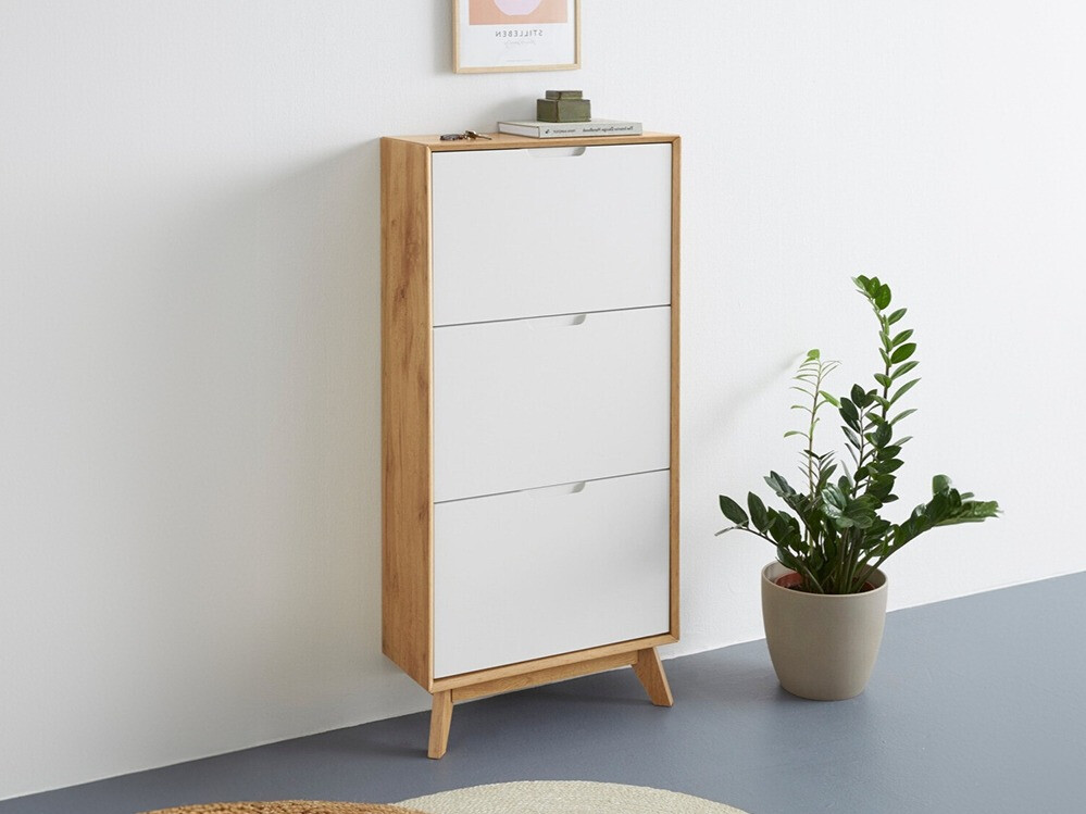 Cipőtároló Dorvou 104 (Fehér + Tölgy)