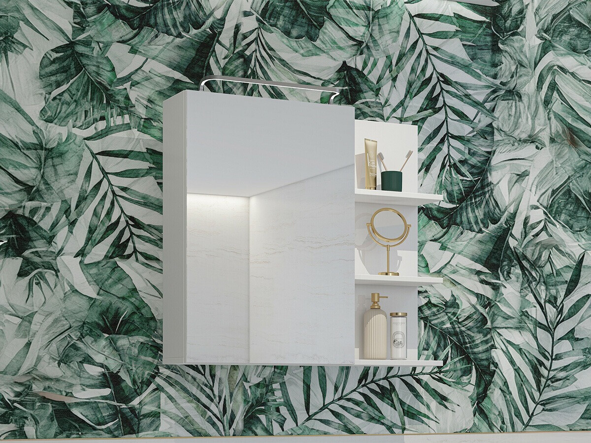 Fürdőszoba tükörszekrény Tecavu 102 (Fényes fehér + Fehér)