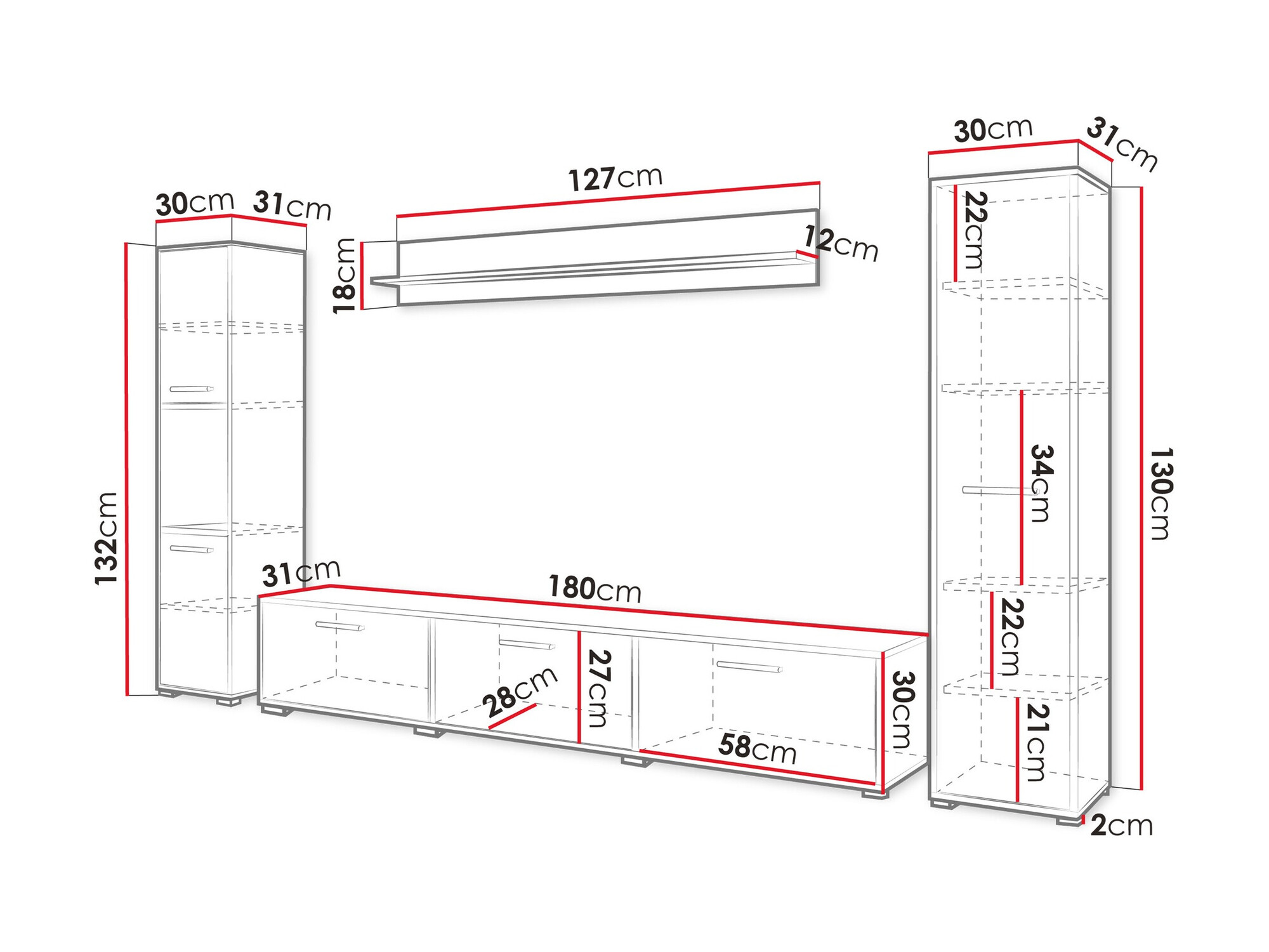 Nappali szett Sarasota 175 (Fehér + Fényes fehér)