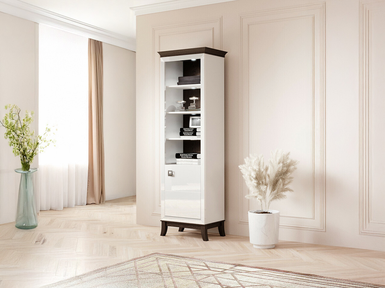 Könyvespolc Austin BA110 (Fényes fehér + Sötét tölgy)