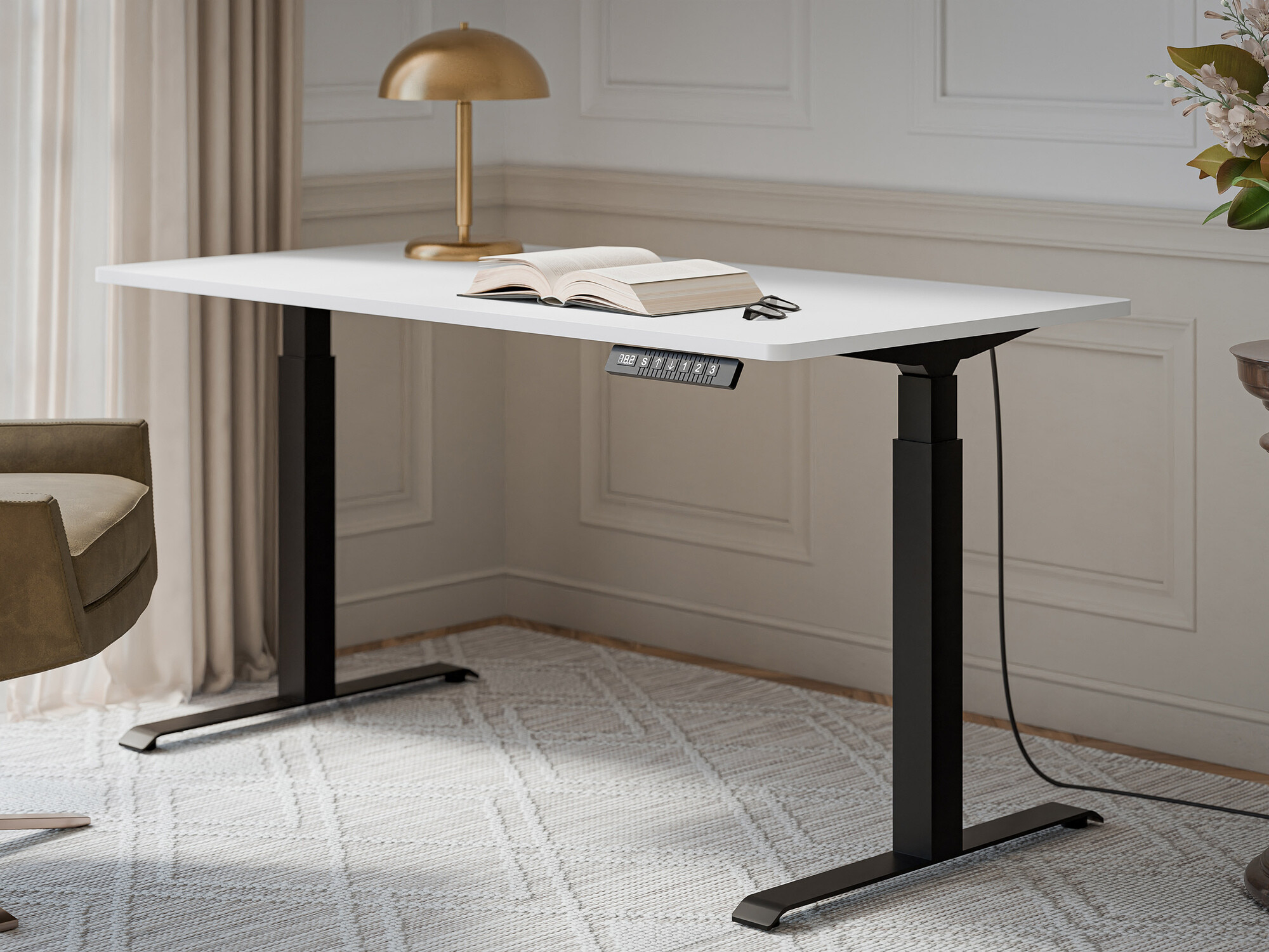 Állítható magasságú íróasztal Charlotte 195 (Fehér + Fekete)