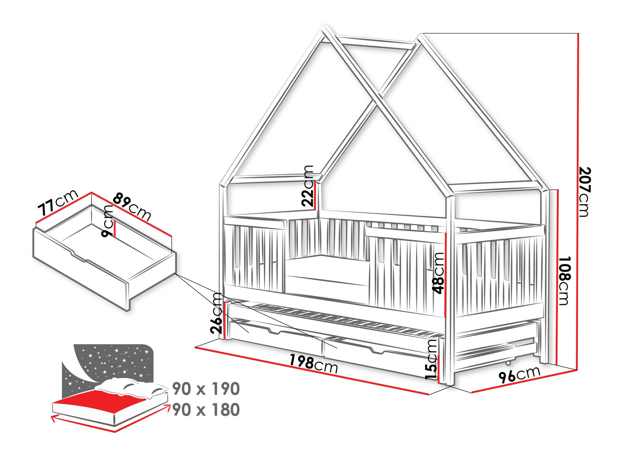 Ágy Vista 115 (Szürke)