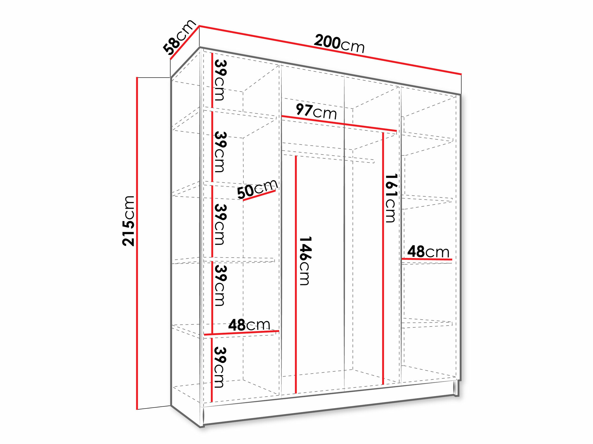 Gardróbszekrény Closico 190 (Kasmír + Fekete)