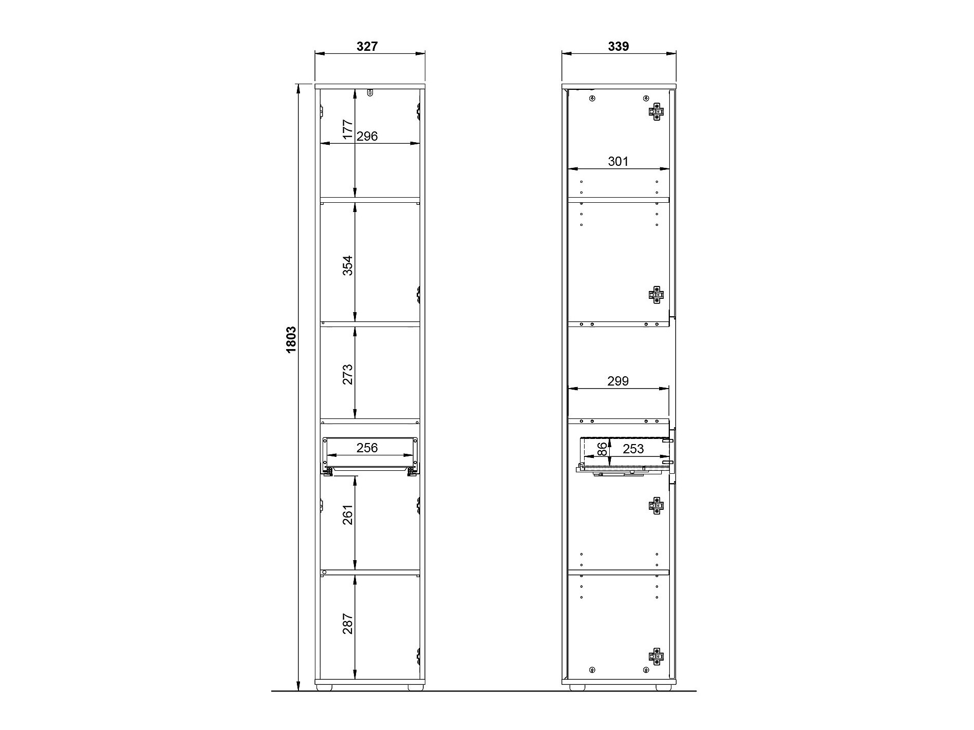Beépített fürdőszoba szekrény Tensona 103 (Világosszürke)