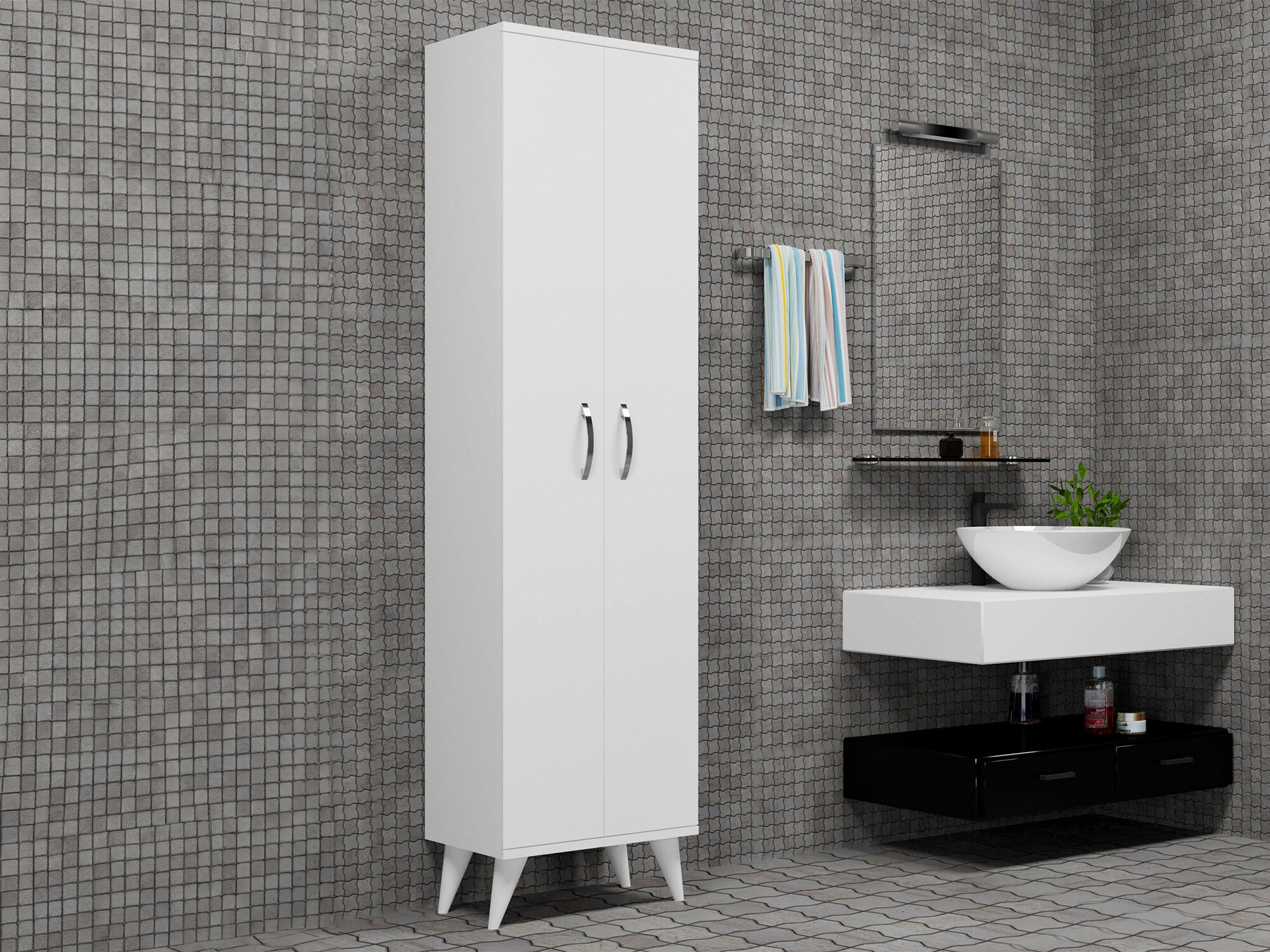 Beépített fürdőszoba szekrény Calsona 100 (Fehér)