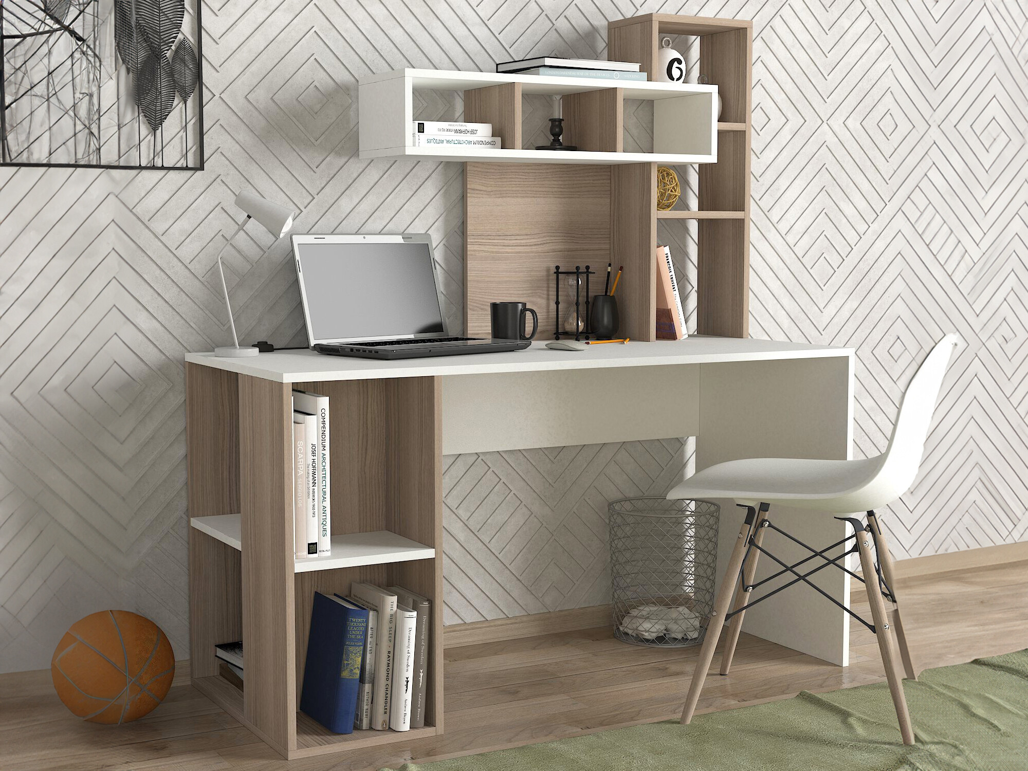 Íróasztal Kailua 296 (Világosbarna + Fehér)