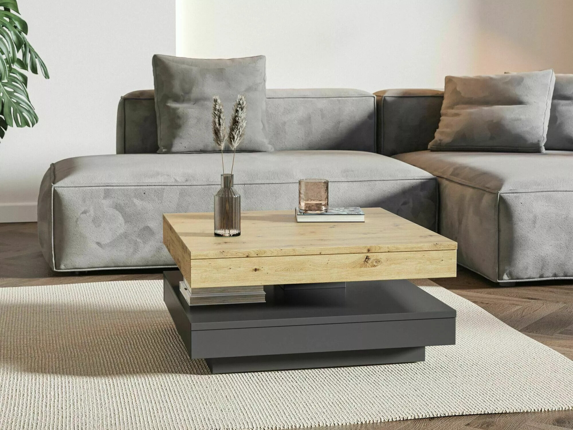 Kihajtható dohányzóasztal Detroit 579 (Artisan tölgy + Antracit)