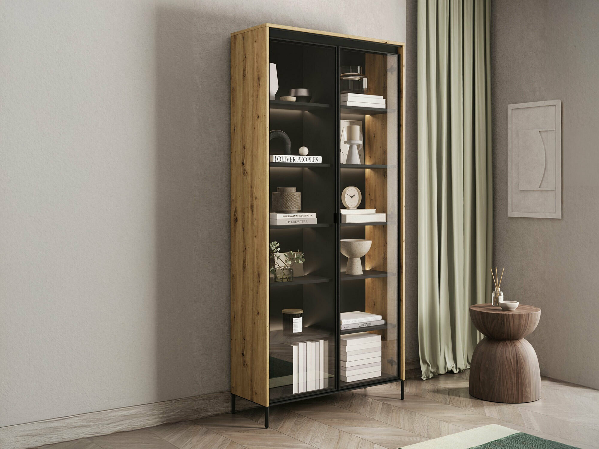 Könyvespolc Fernolu 106 (Artisan tölgy + Fekete)