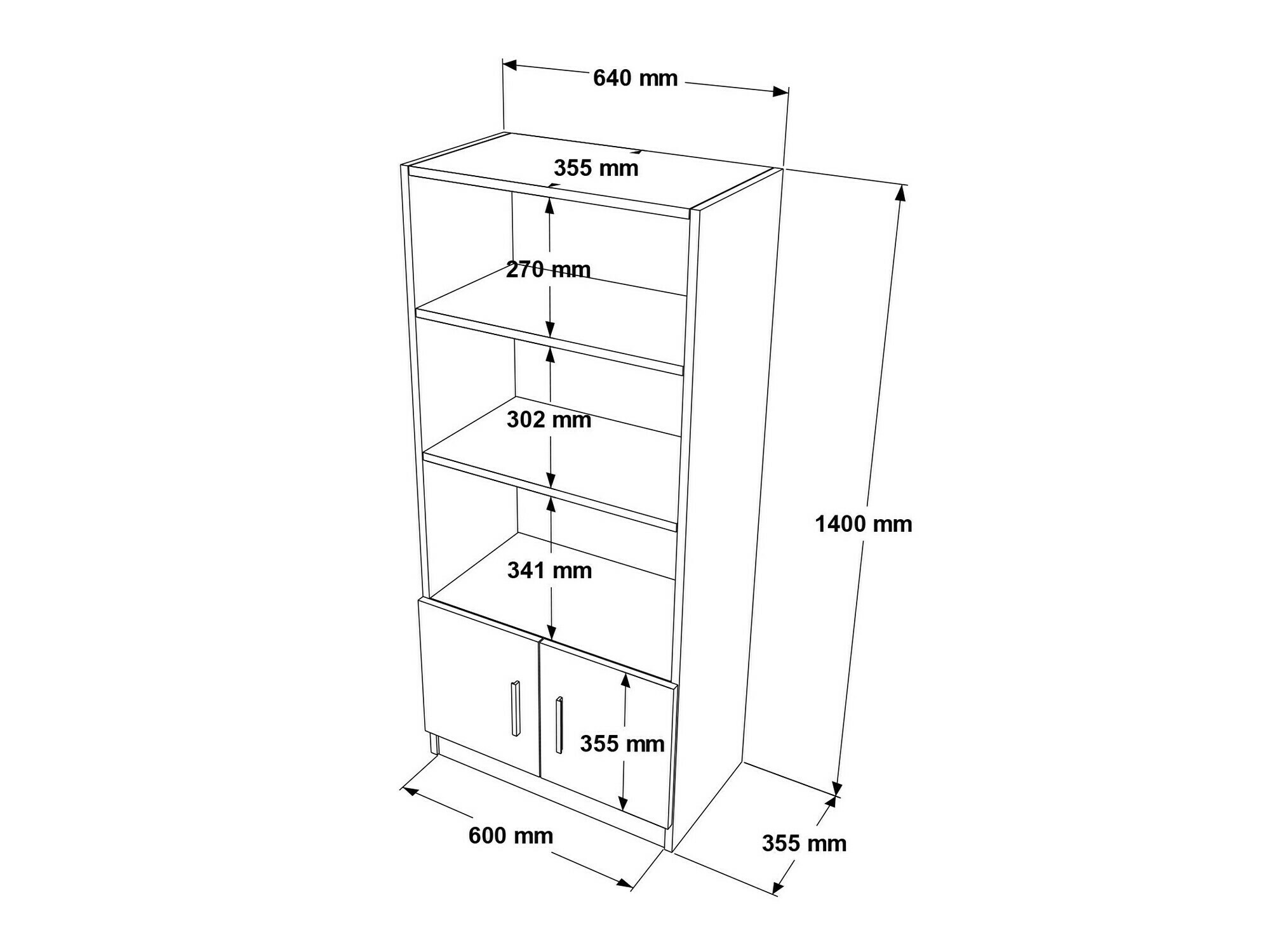 Könyvespolc Kailua 2256 (Fekete + Tölgy)