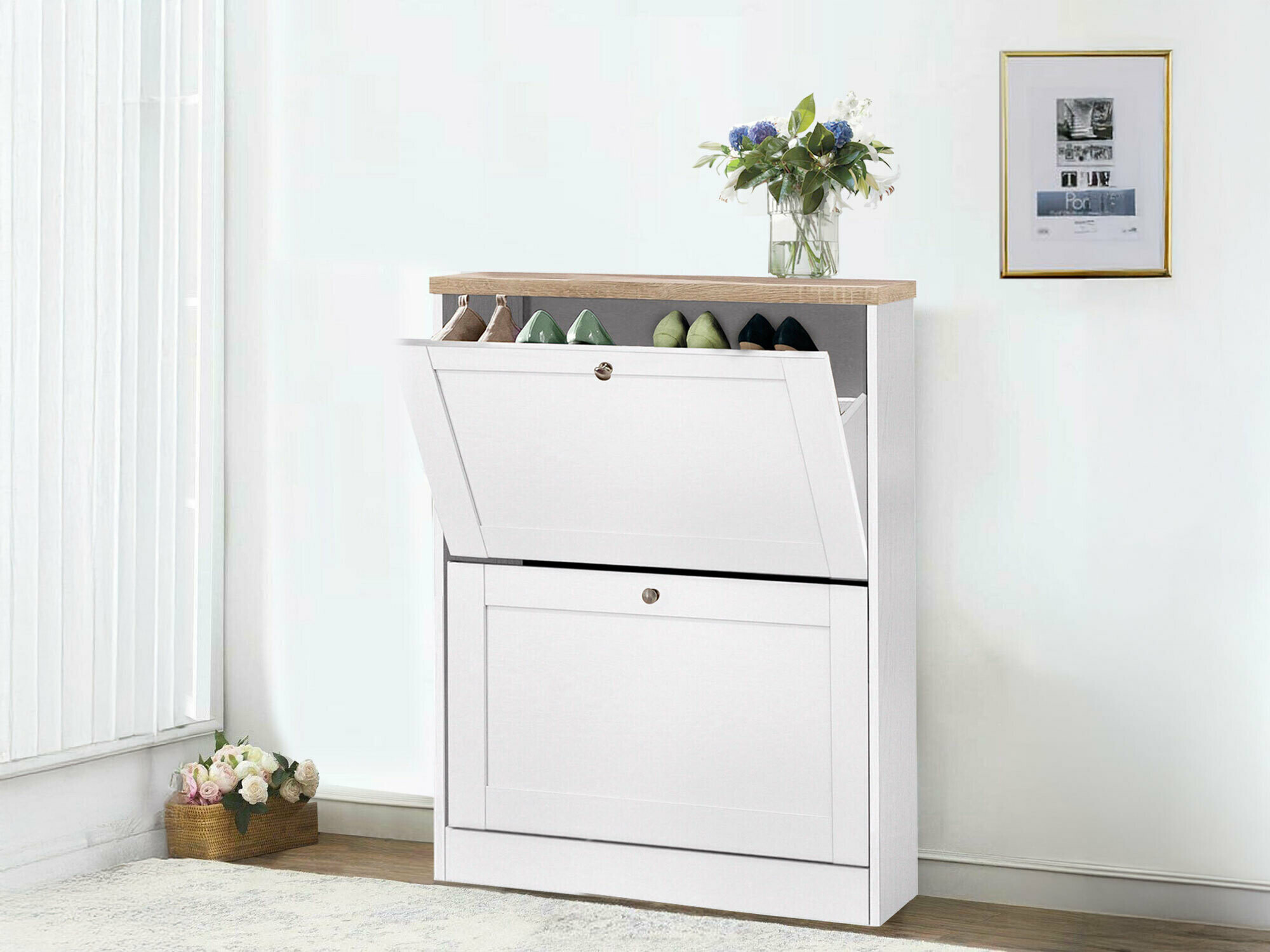 Cipőtároló Cirtene 100 (Fehér + Tölgy)