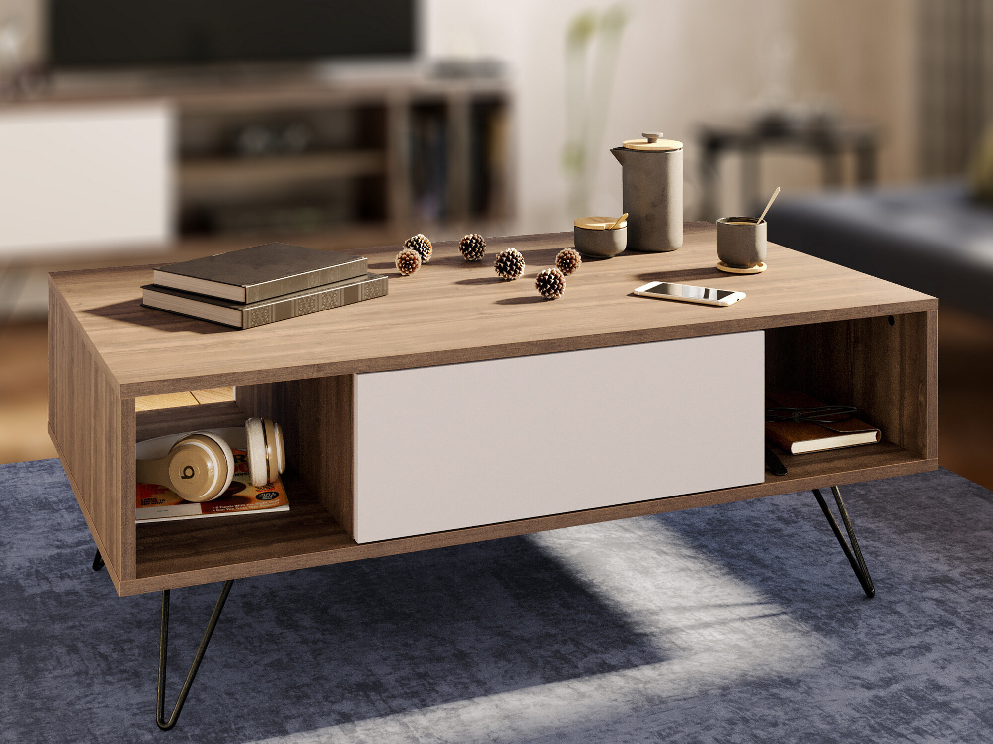 Dohányzóasztal Kailua 1211 (Fehér + Dió)