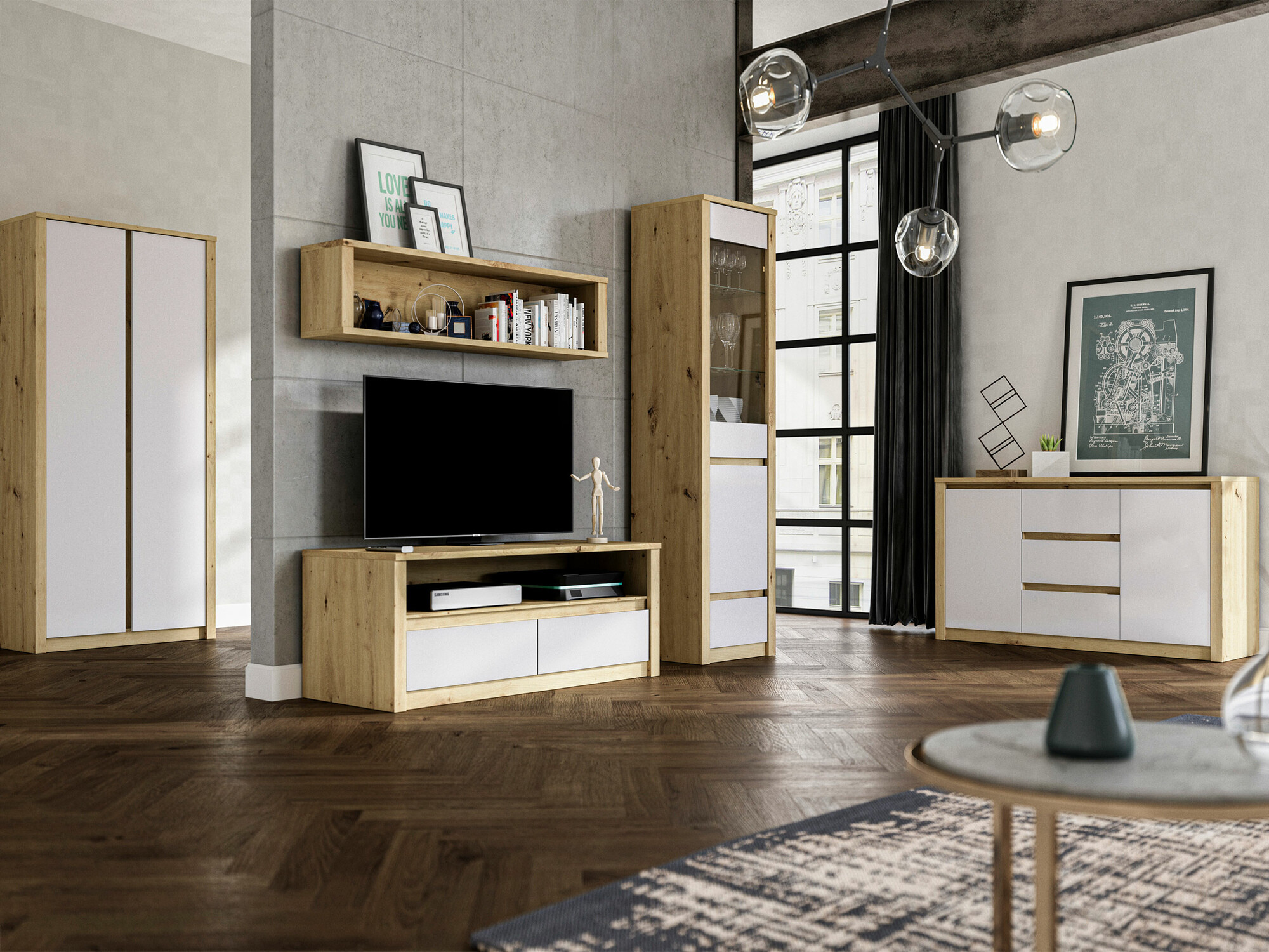 Nappali szett Deldale 115 (Artisan tölgy + Fehér)