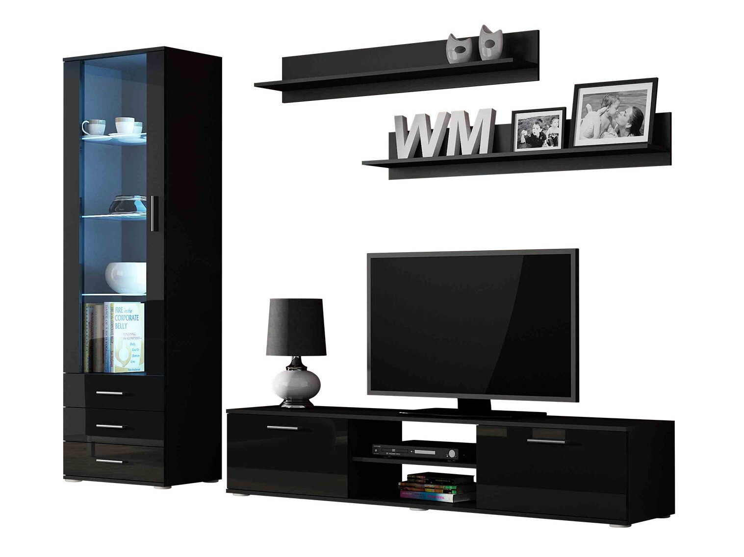 Nappali szett Tornola 107 (Fekete + Fényes fekete)