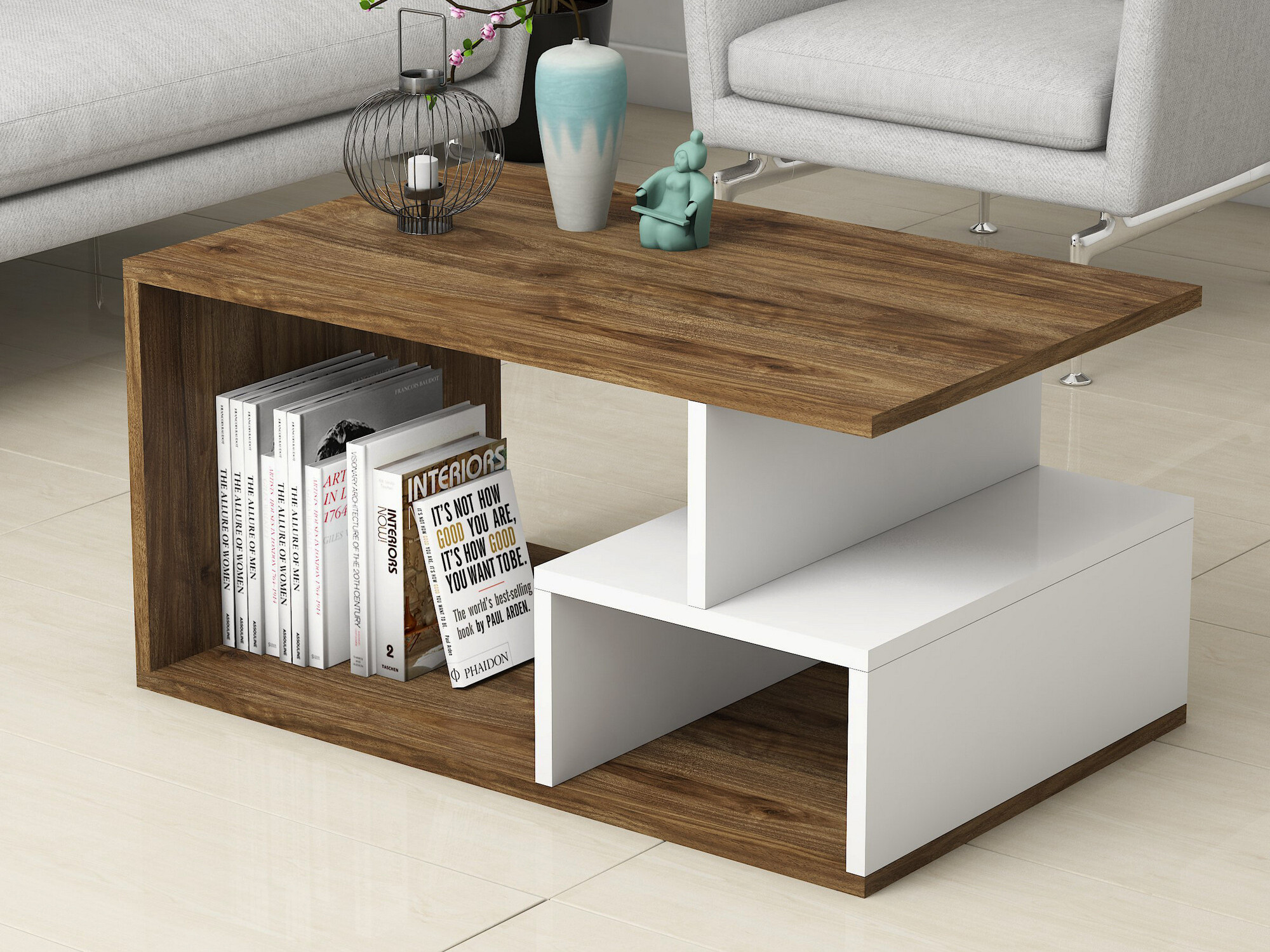 Dohányzóasztal Kailua 1104 (Fehér + Dió)