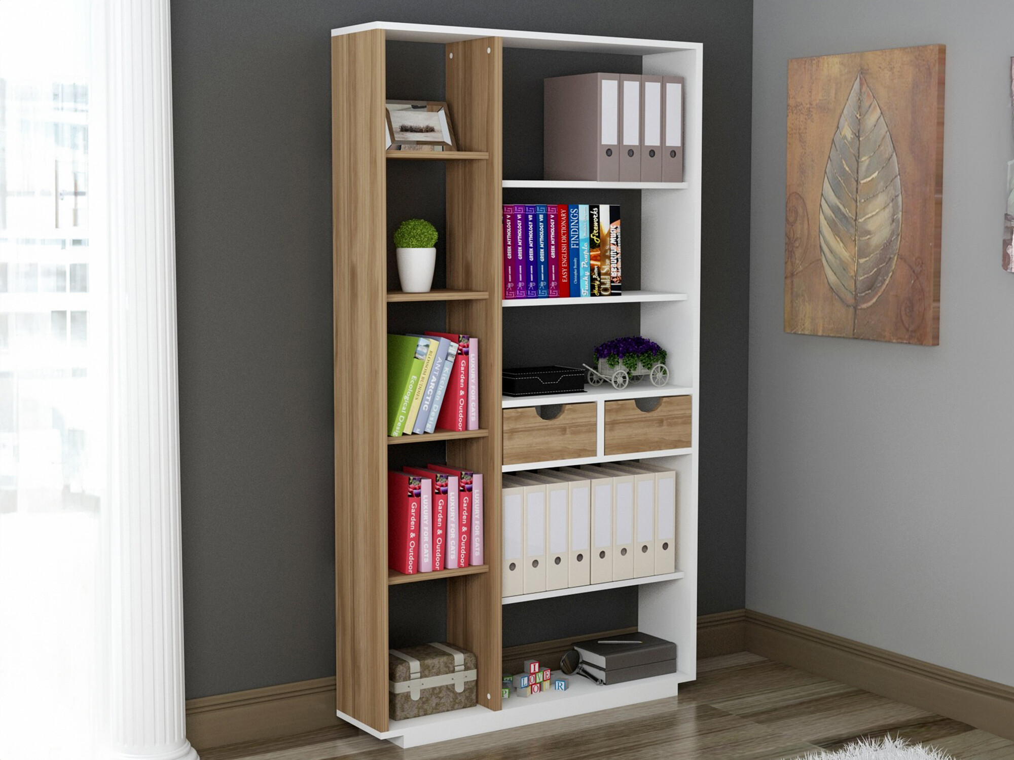 Könyvespolc Kailua 1096 (Fehér + Dió)