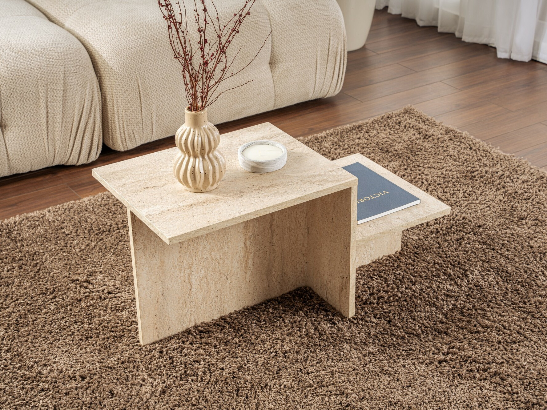 Dohányzóasztal Novato 104 (Könnyű travertin)