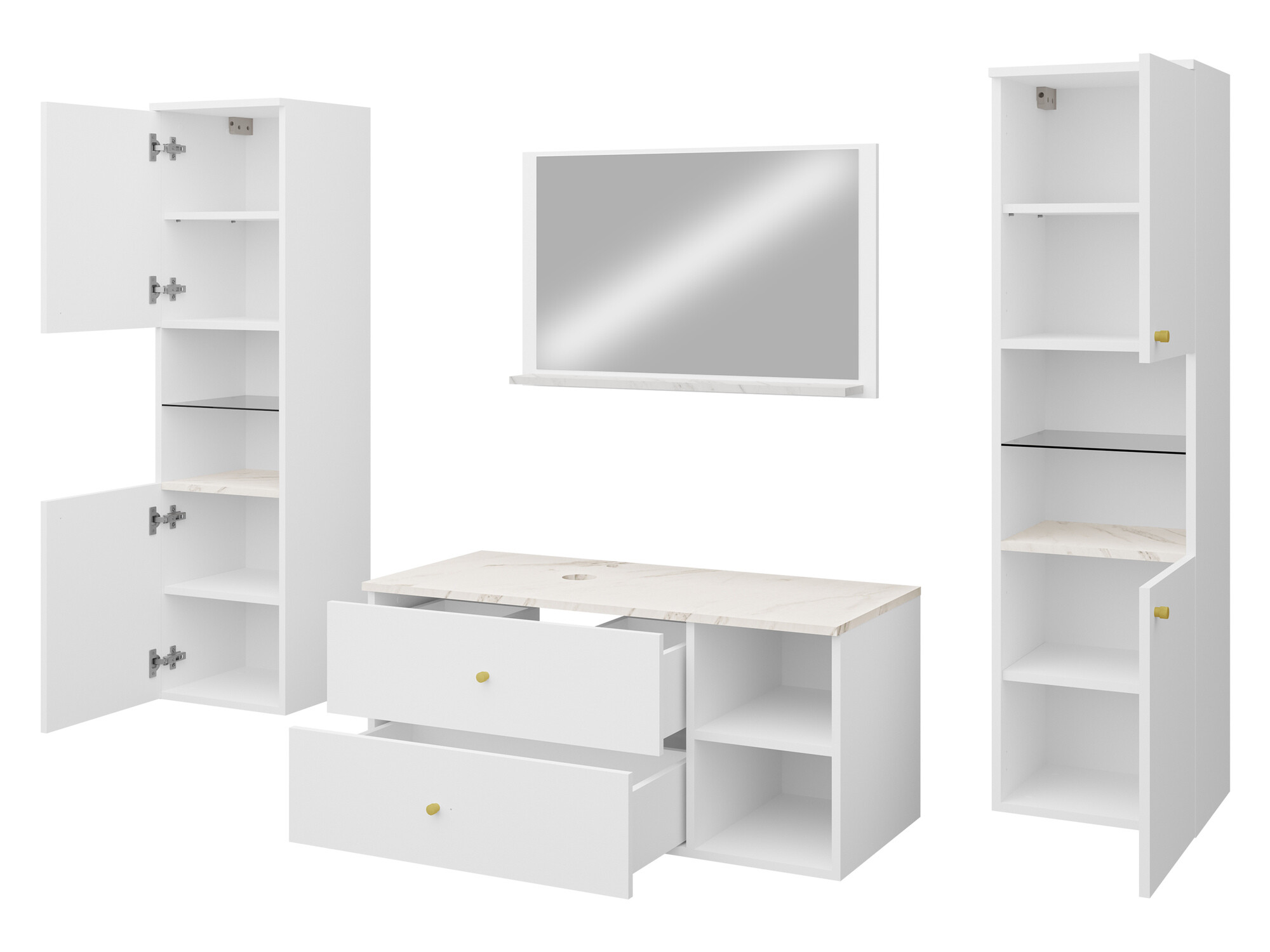 Fürdőszobai garnitúra Ophruvi 102 (Dió + Fehér márvány)