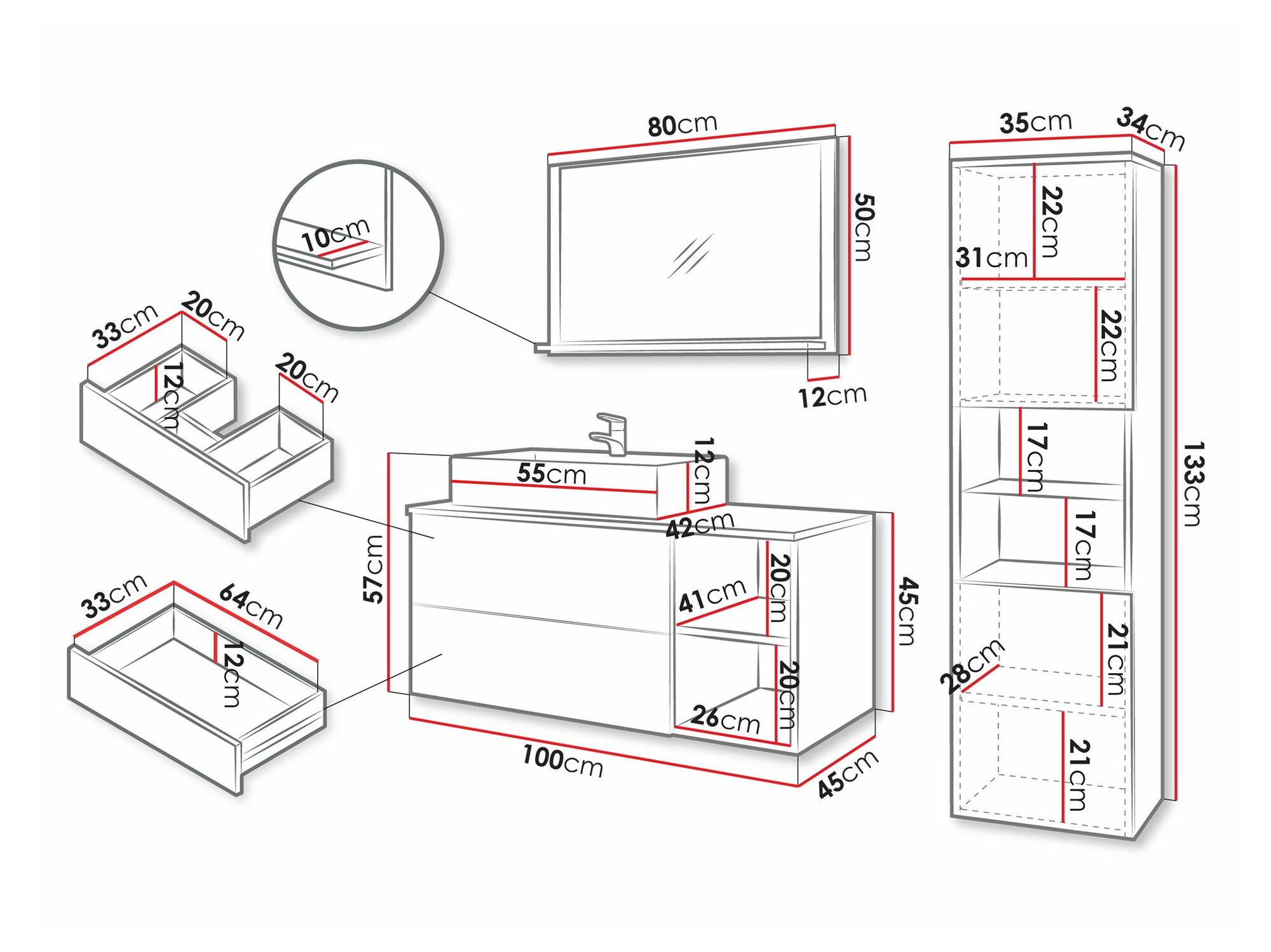 Fürdőszobai garnitúra Ophruvi 104 (Dió + Fehér márvány)