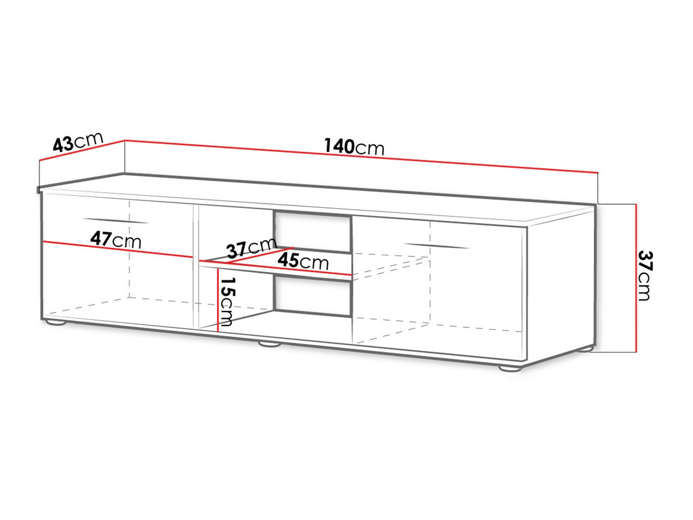 TV-állvány Tornola 100 (Fekete + Fényes fekete)