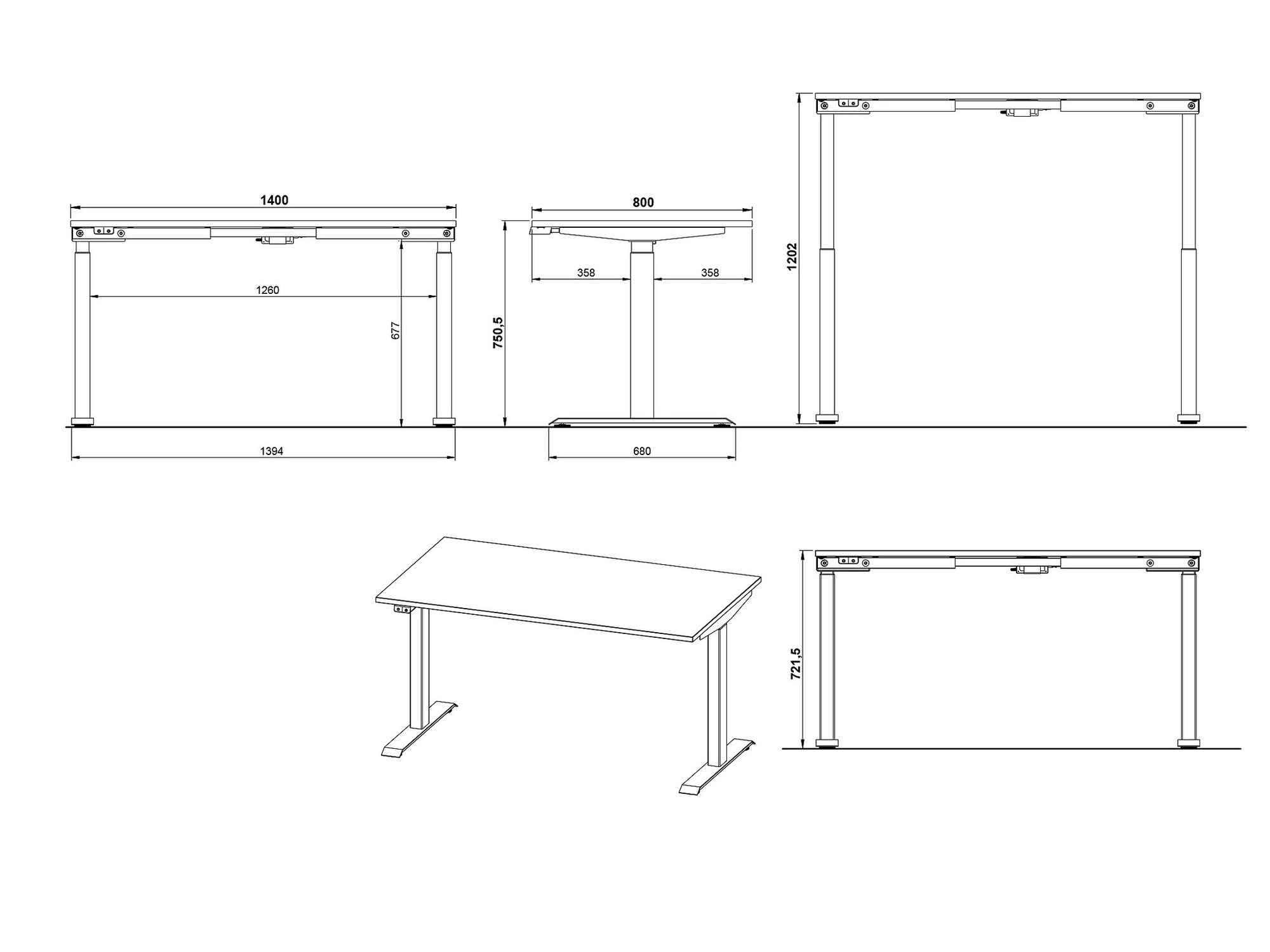 Állítható magasságú íróasztal Vesbeno 105 (Grafit + Fekete)