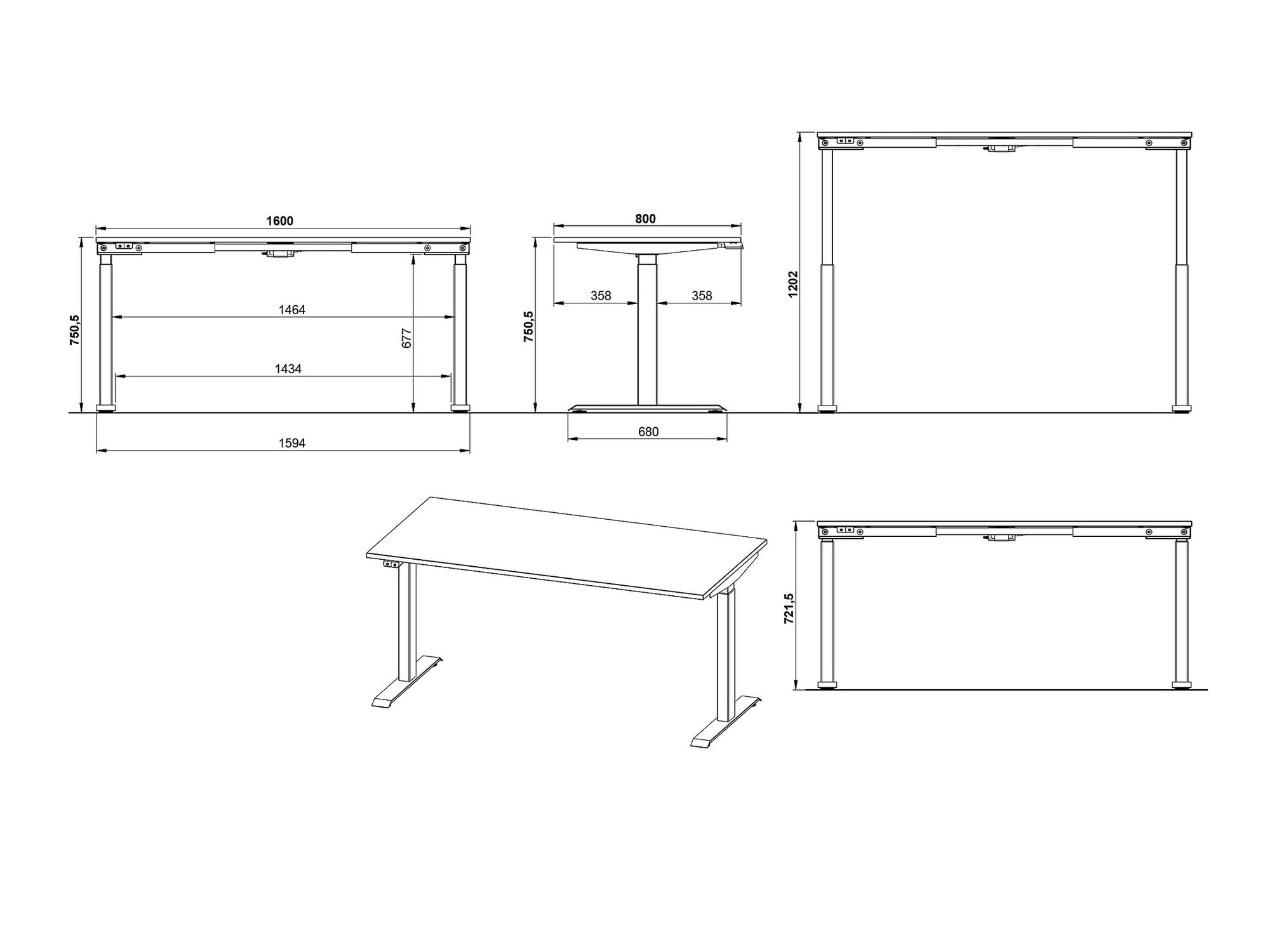 Állítható magasságú íróasztal Vesbeno 106 (Grafit + Fekete)