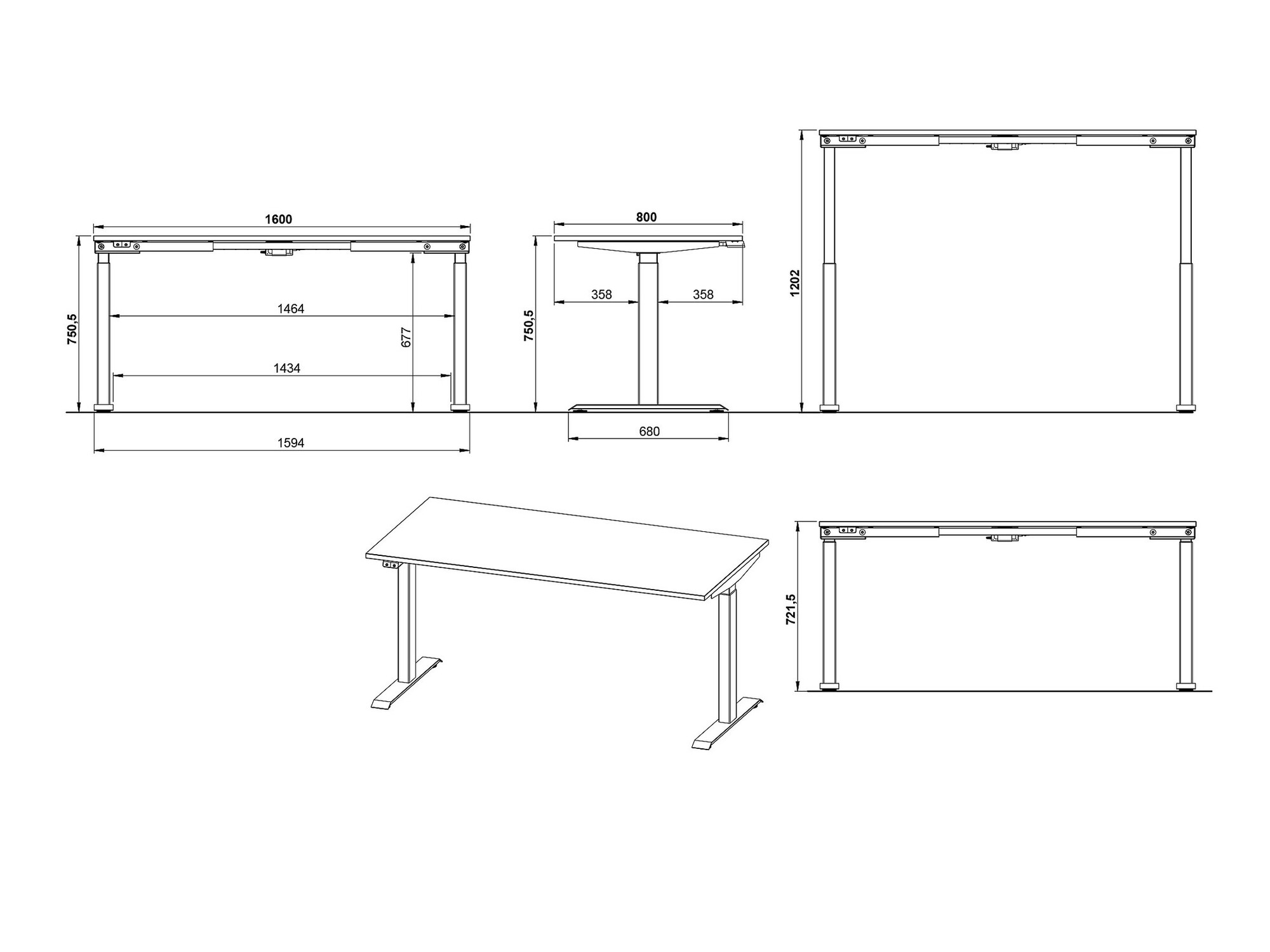 Állítható magasságú íróasztal Vesbeno 106 (Kasmír + Fekete)