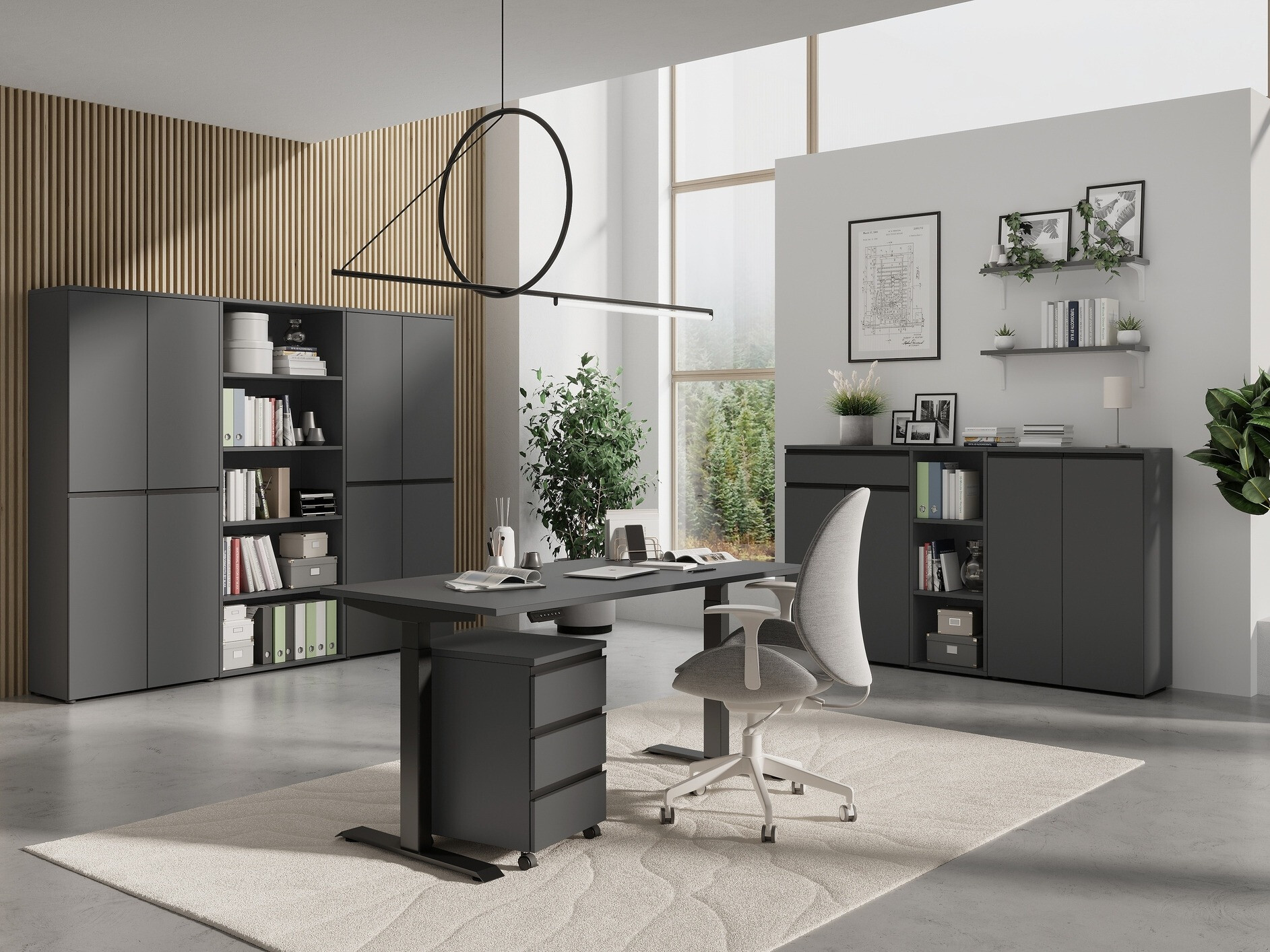 Állítható magasságú íróasztal Vesbeno 107 (Grafit + Fekete)