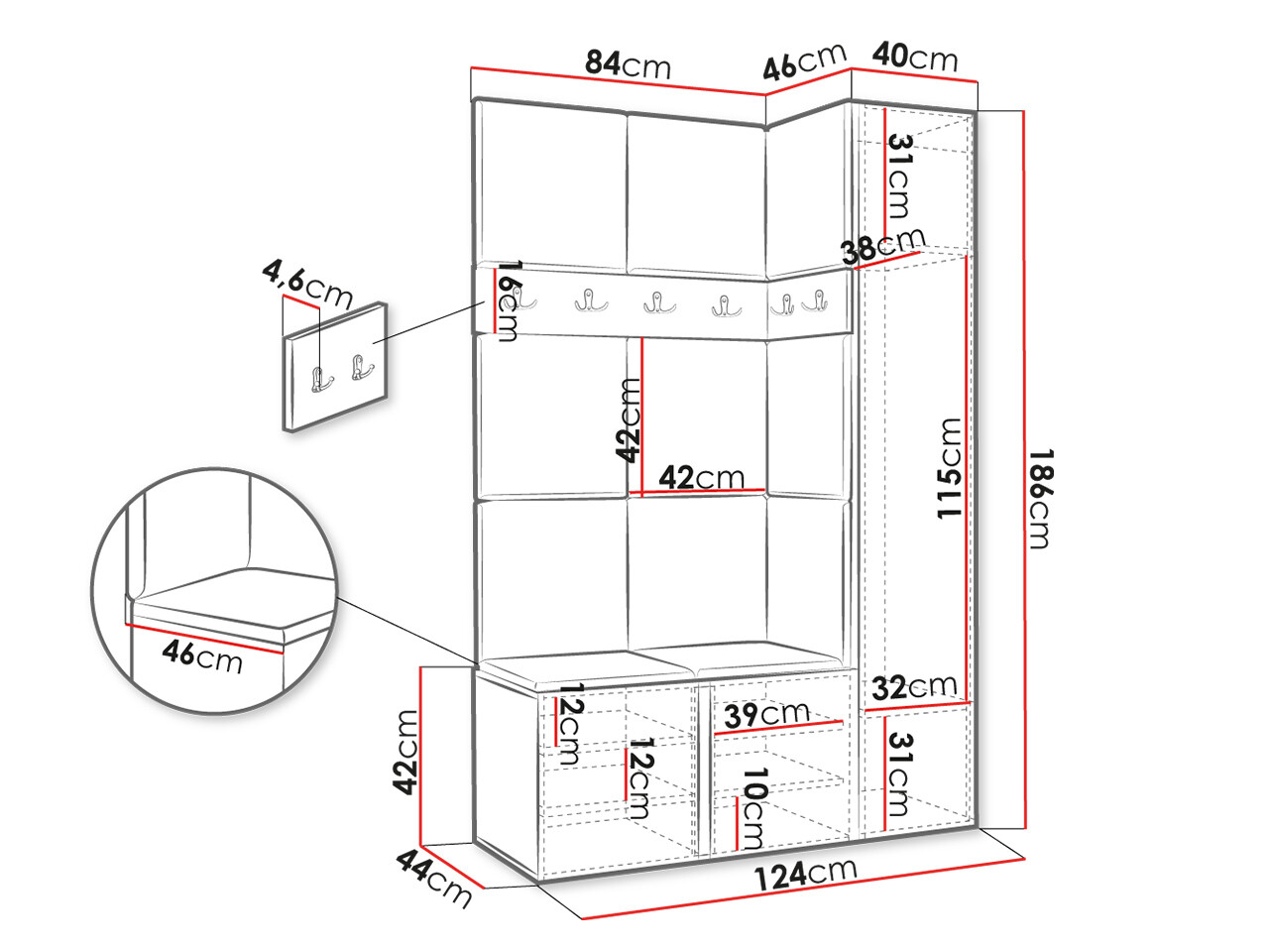 Előszoba garnitúra Hartford 471 (Fehér)