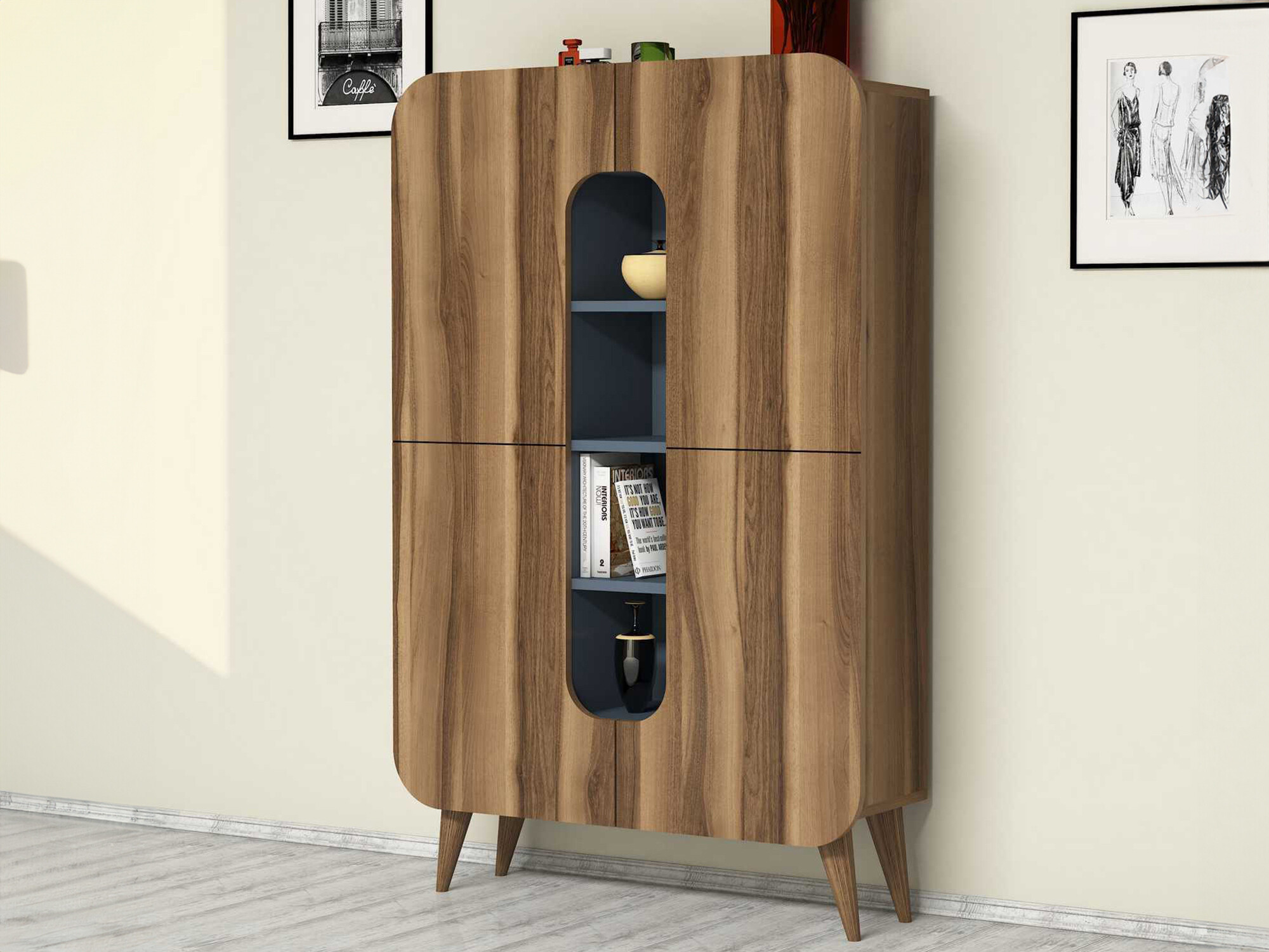 Könyvespolc Kailua 340 (Dió + Kék)