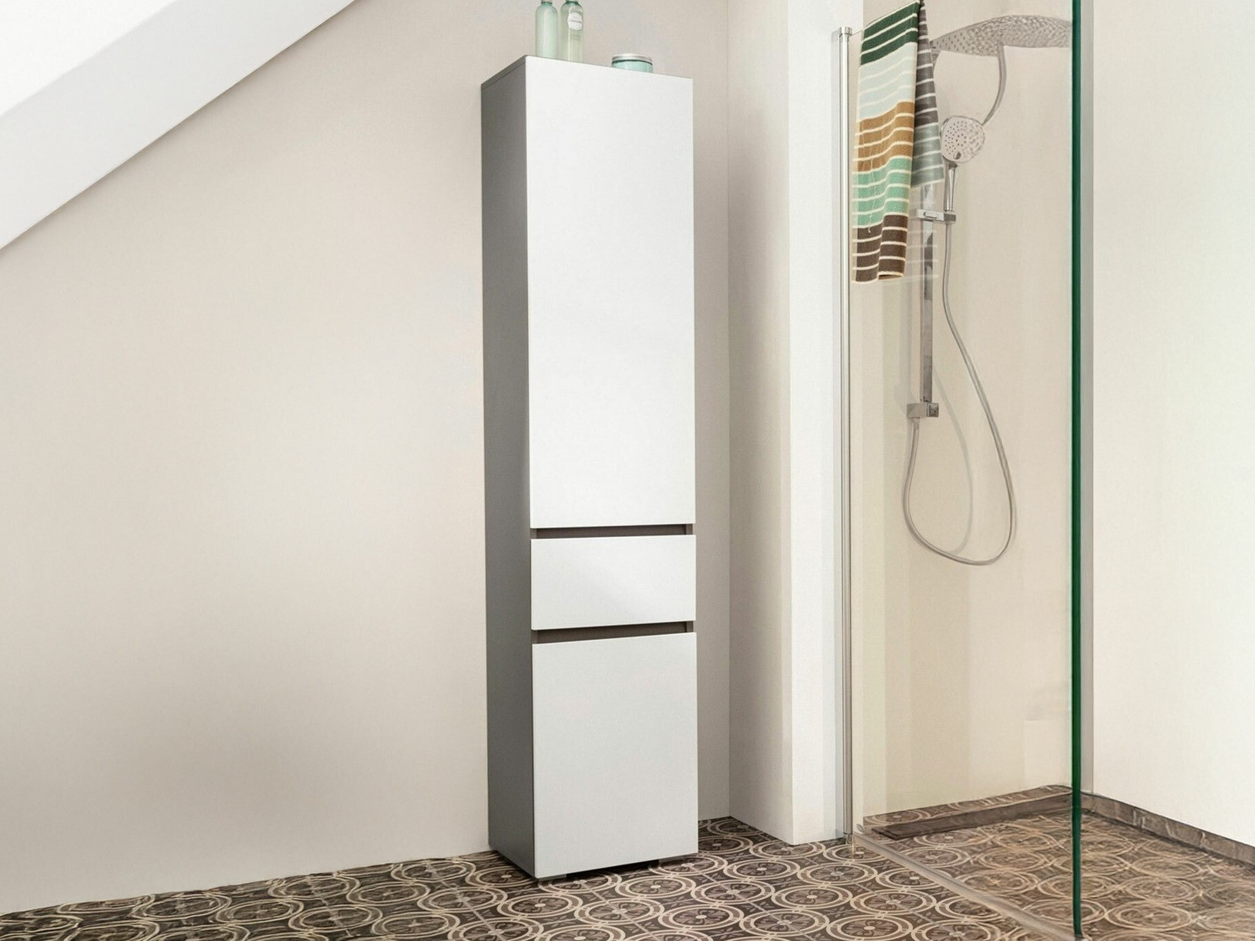 Beépített fürdőszoba szekrény Soncamu 106 (Fehér + Antracit)