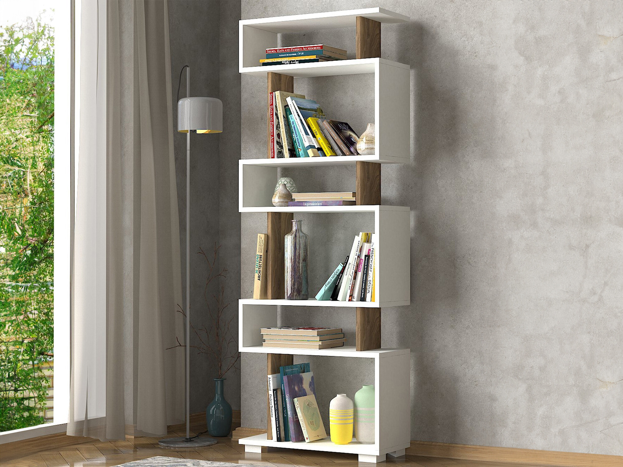 Könyvespolc Kailua 373 (Fehér + Dió)