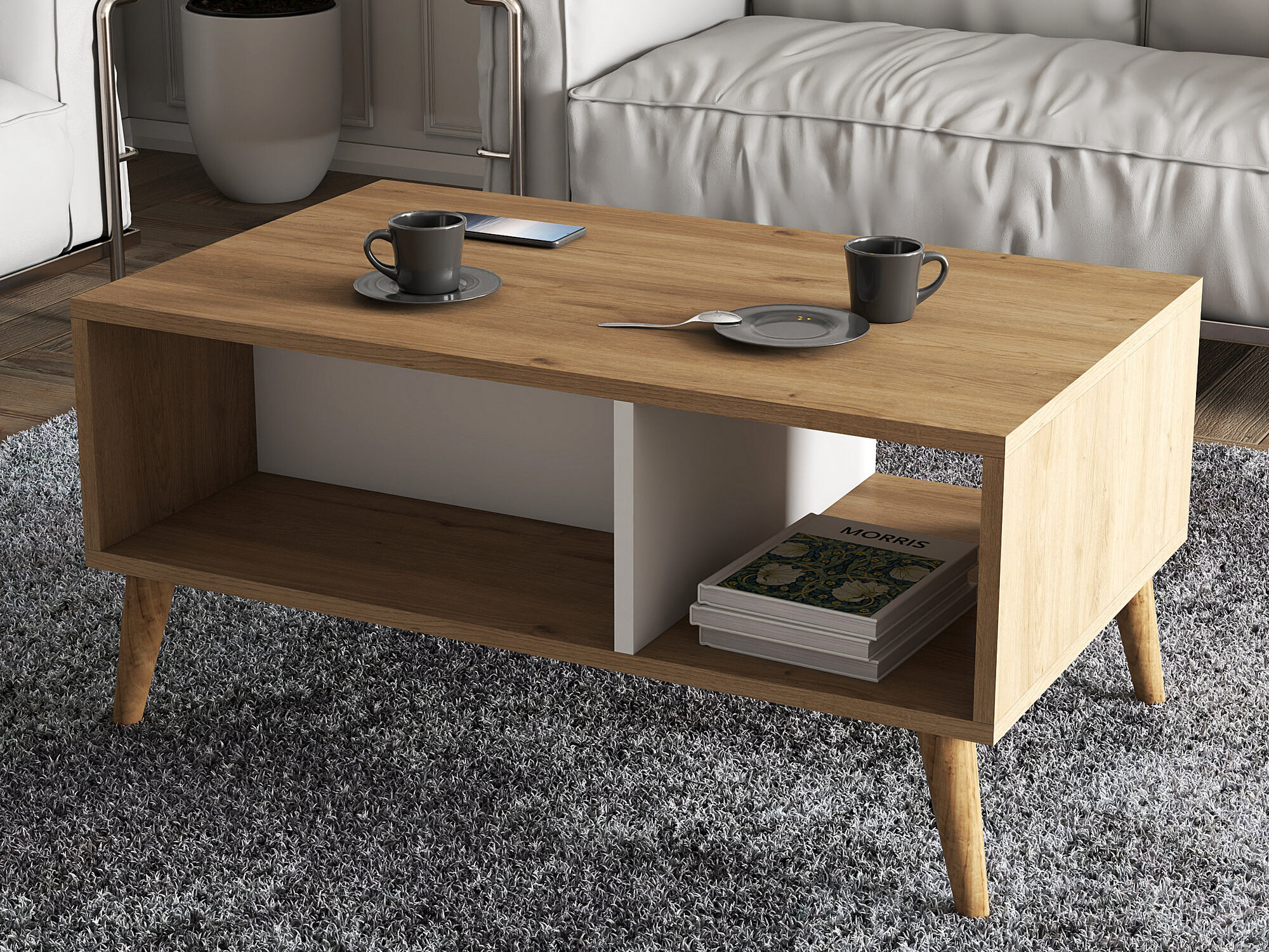 Dohányzóasztal Nolcava 104 (Fehér + Tölgy)