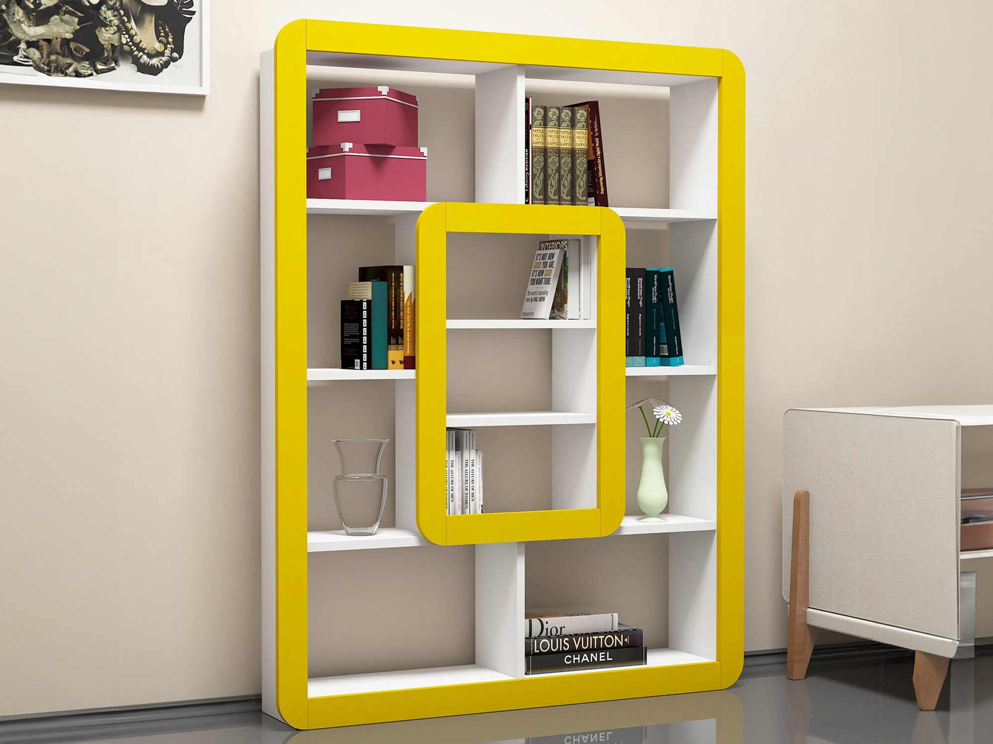 Könyvespolc Kailua 678 (Fehér + Sárga)