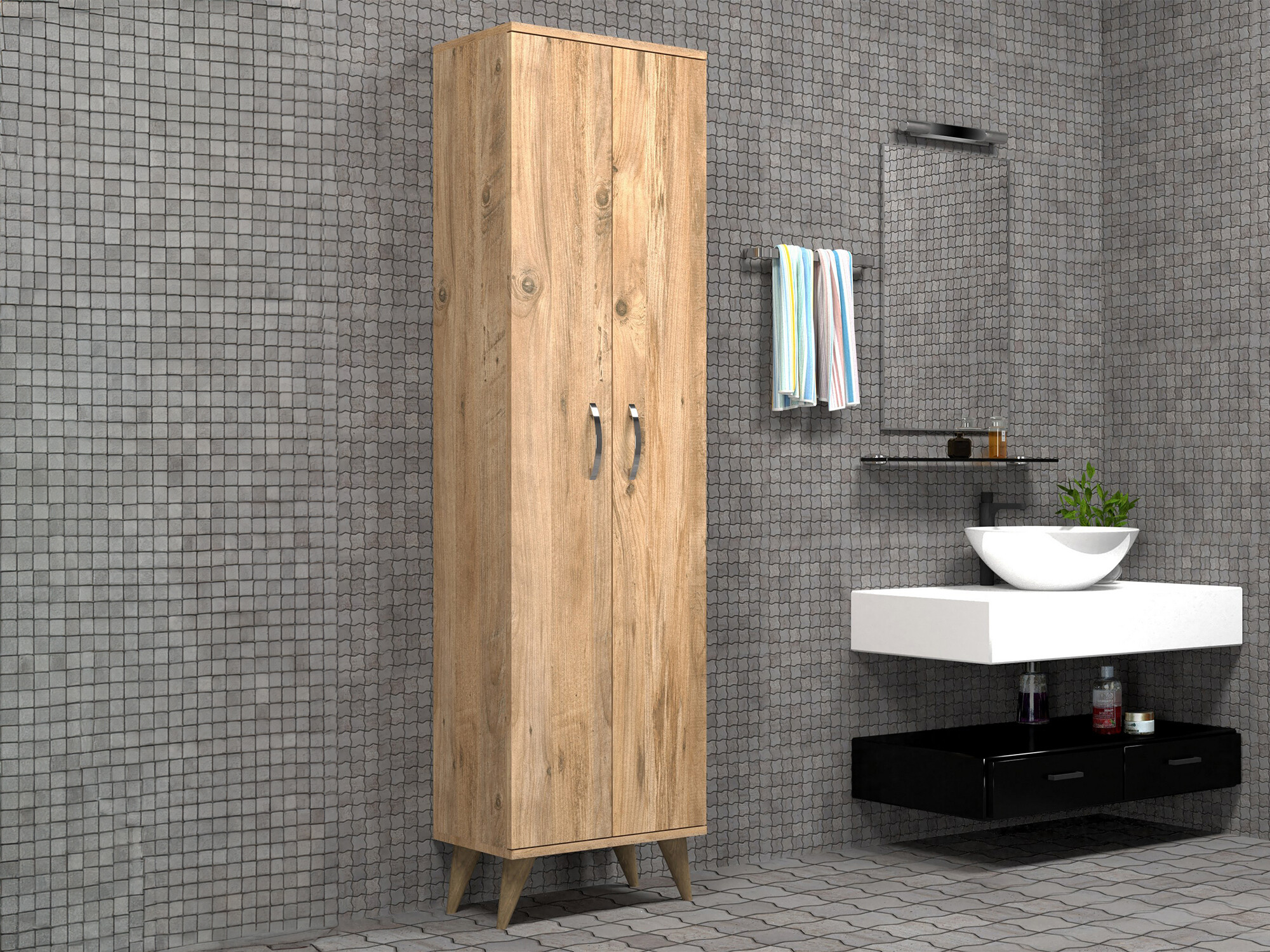 Beépített fürdőszoba szekrény Calsona 100 (Fenyő)