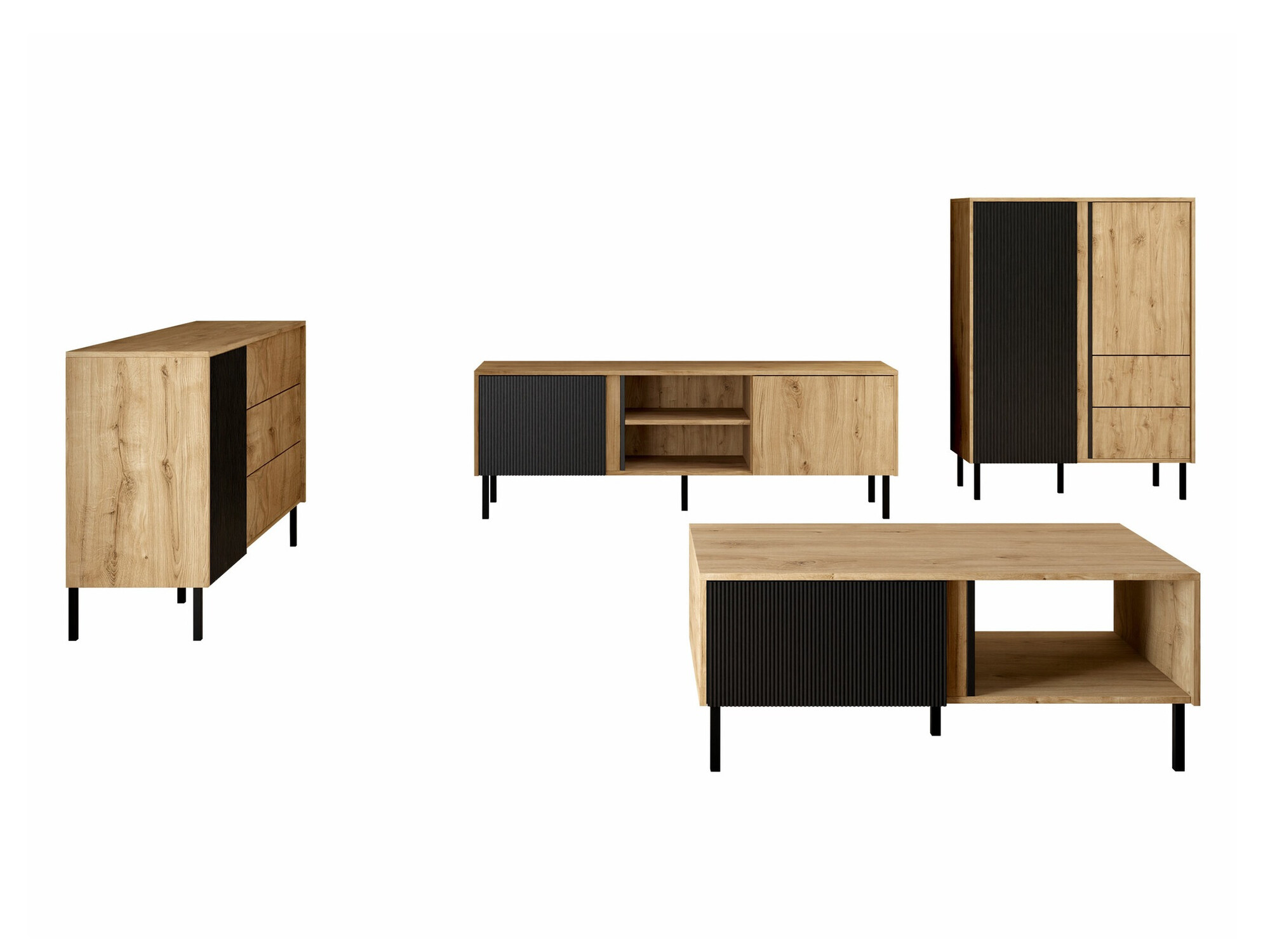 Nappali szett Lumiri 108 (Tölgy + Fekete)