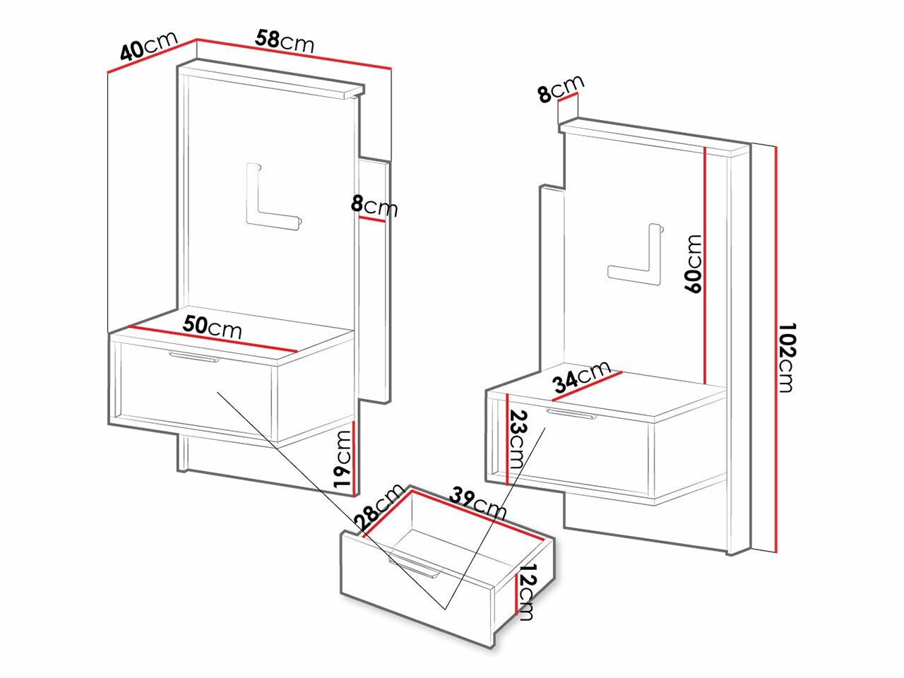 Éjjeliszekrény szett Flodale 102