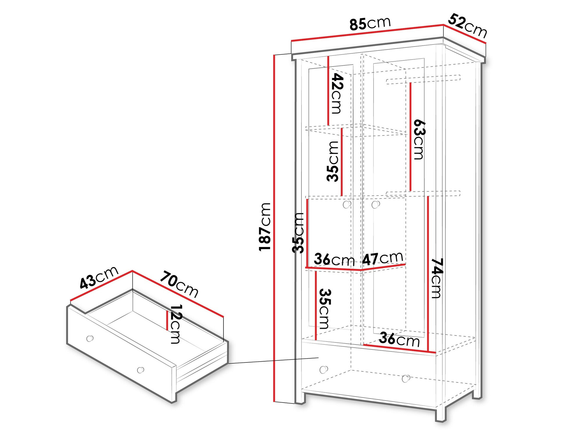 Gardróbszekrény Romelbo 145 (Fehér + Tölgy)